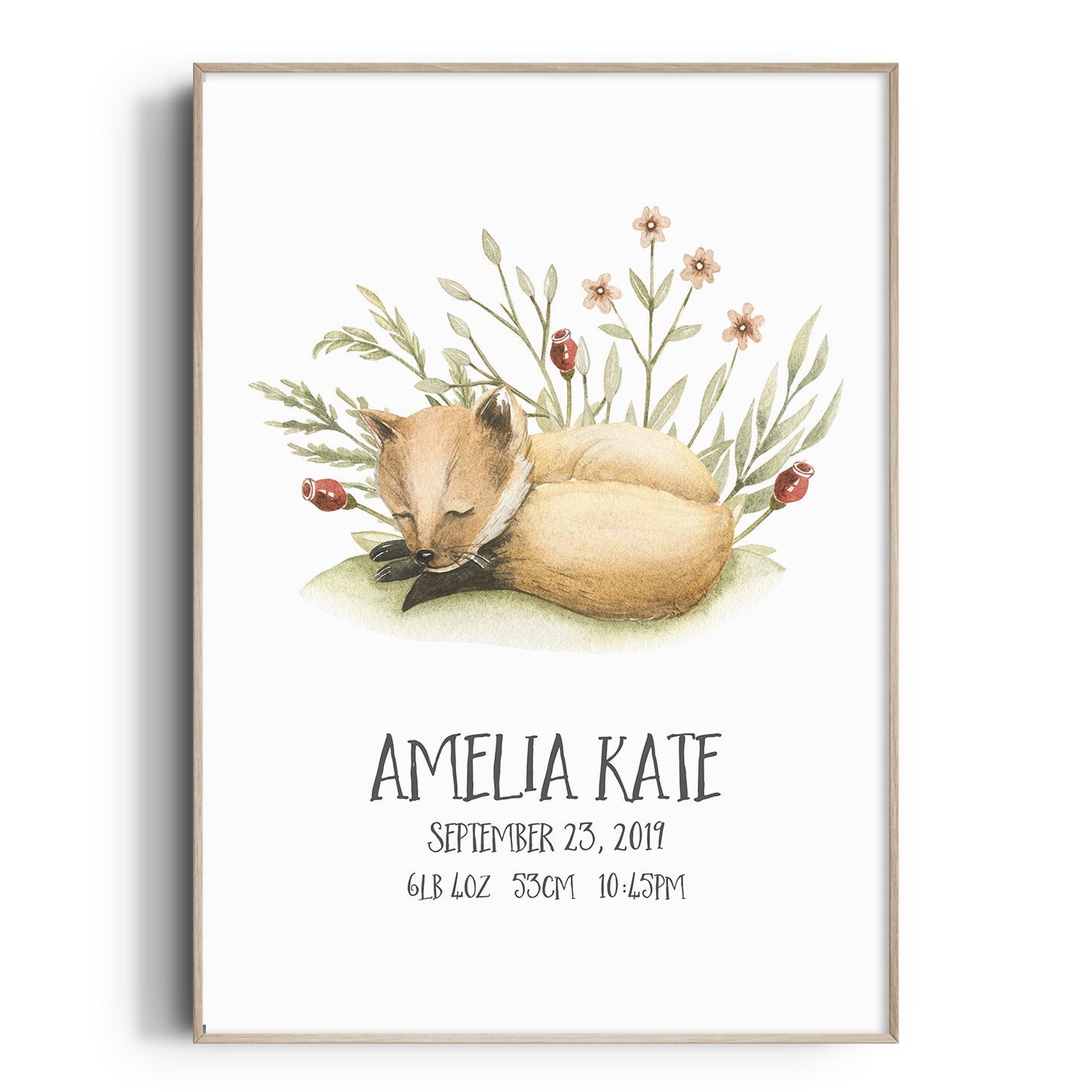 Woodland Baby Fox Birth Print