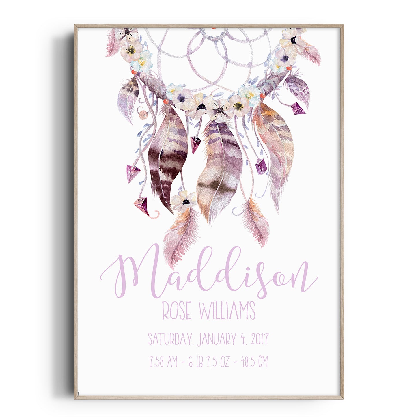 Woodland Boho Dreamcatcher Birth Print