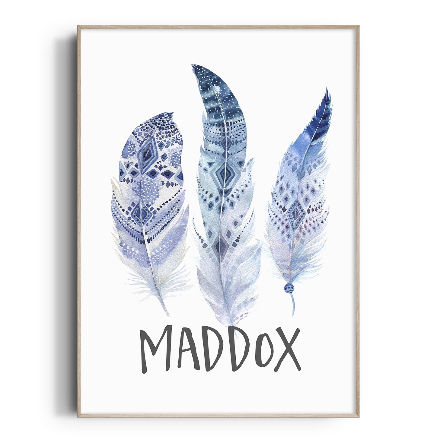Blue Woodland Feather Name Print