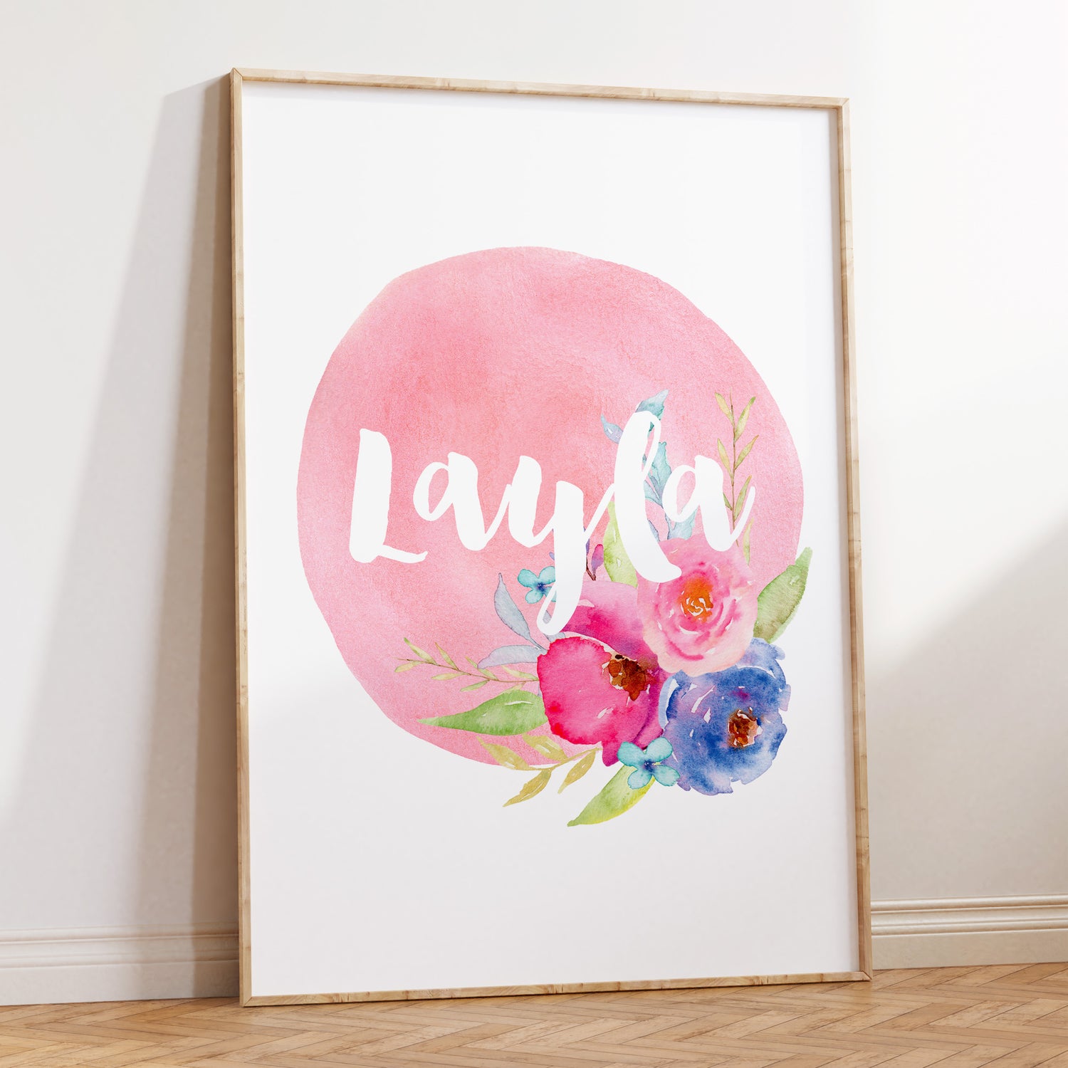 Pink Floral Watercolour Name Print
