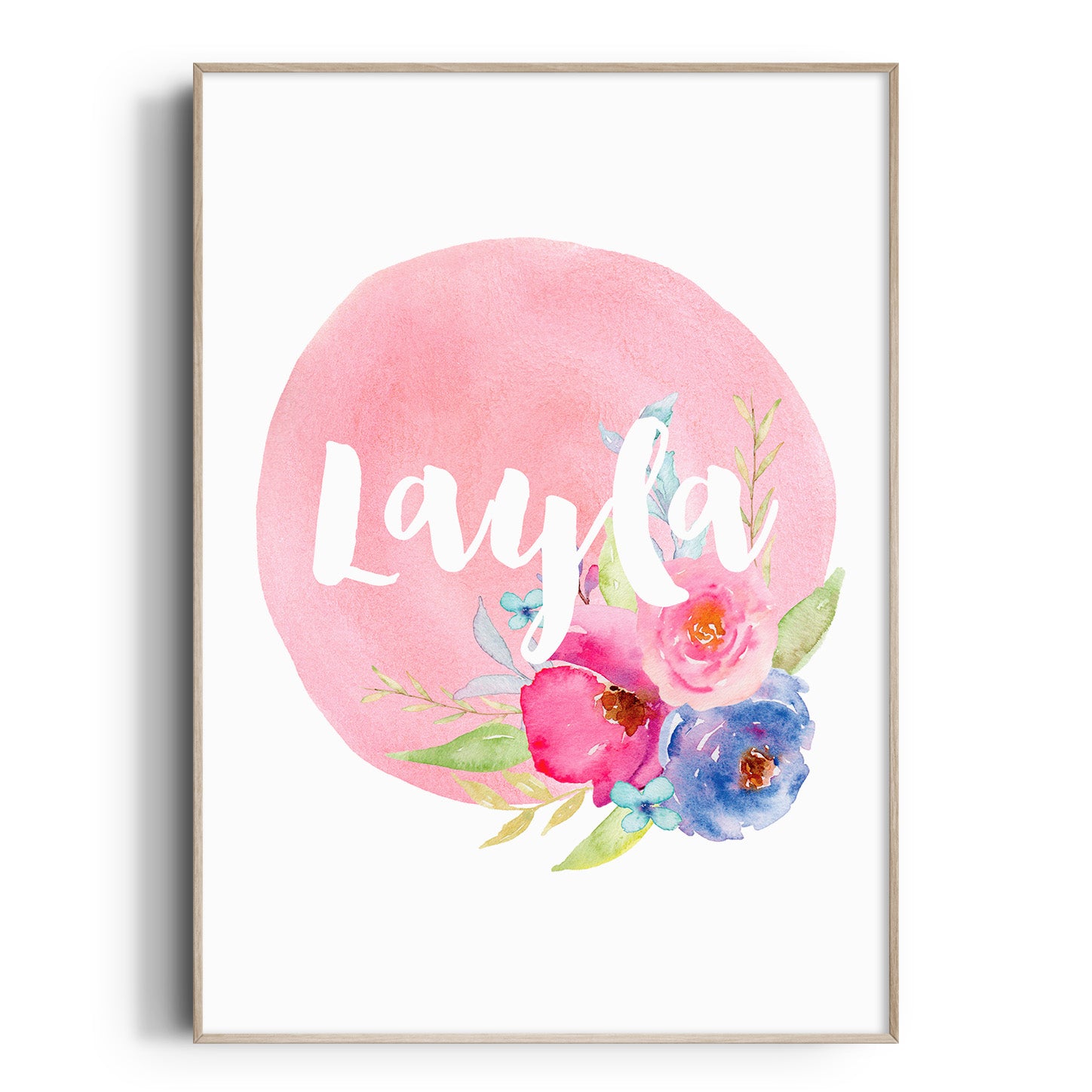 Pink Floral Watercolour Name Print