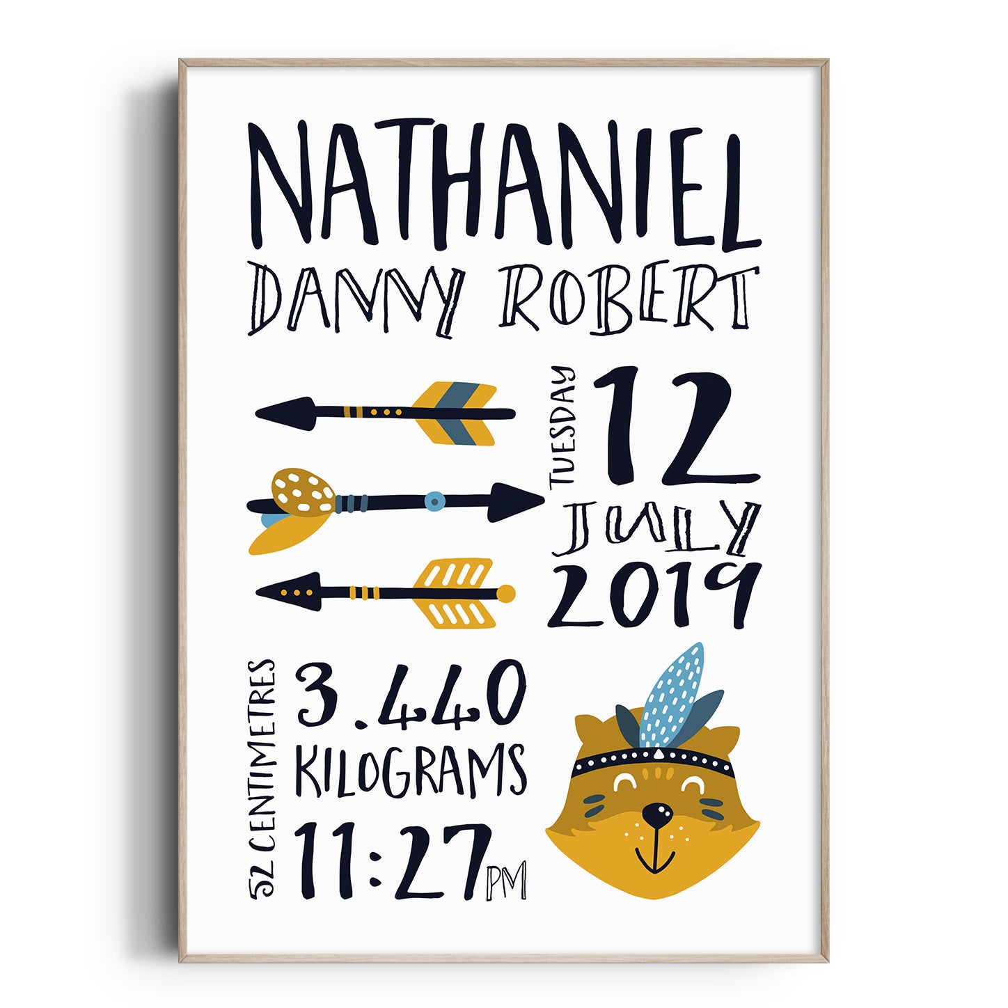 Woodland Bear & Arrows Birth Print