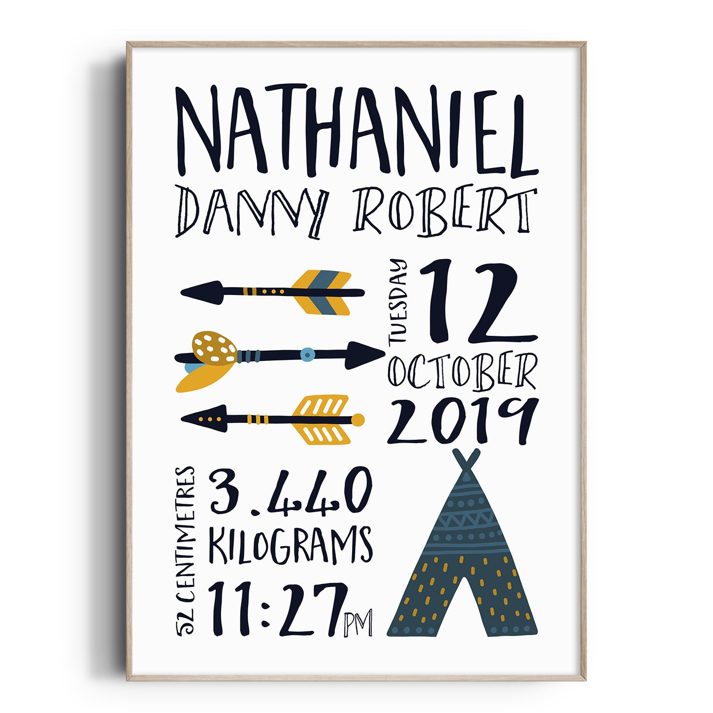 Woodland Teepee & Arrows Birth Prints