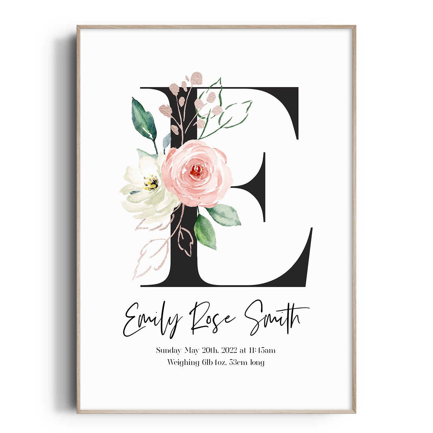 Floral Monogram Birth Print