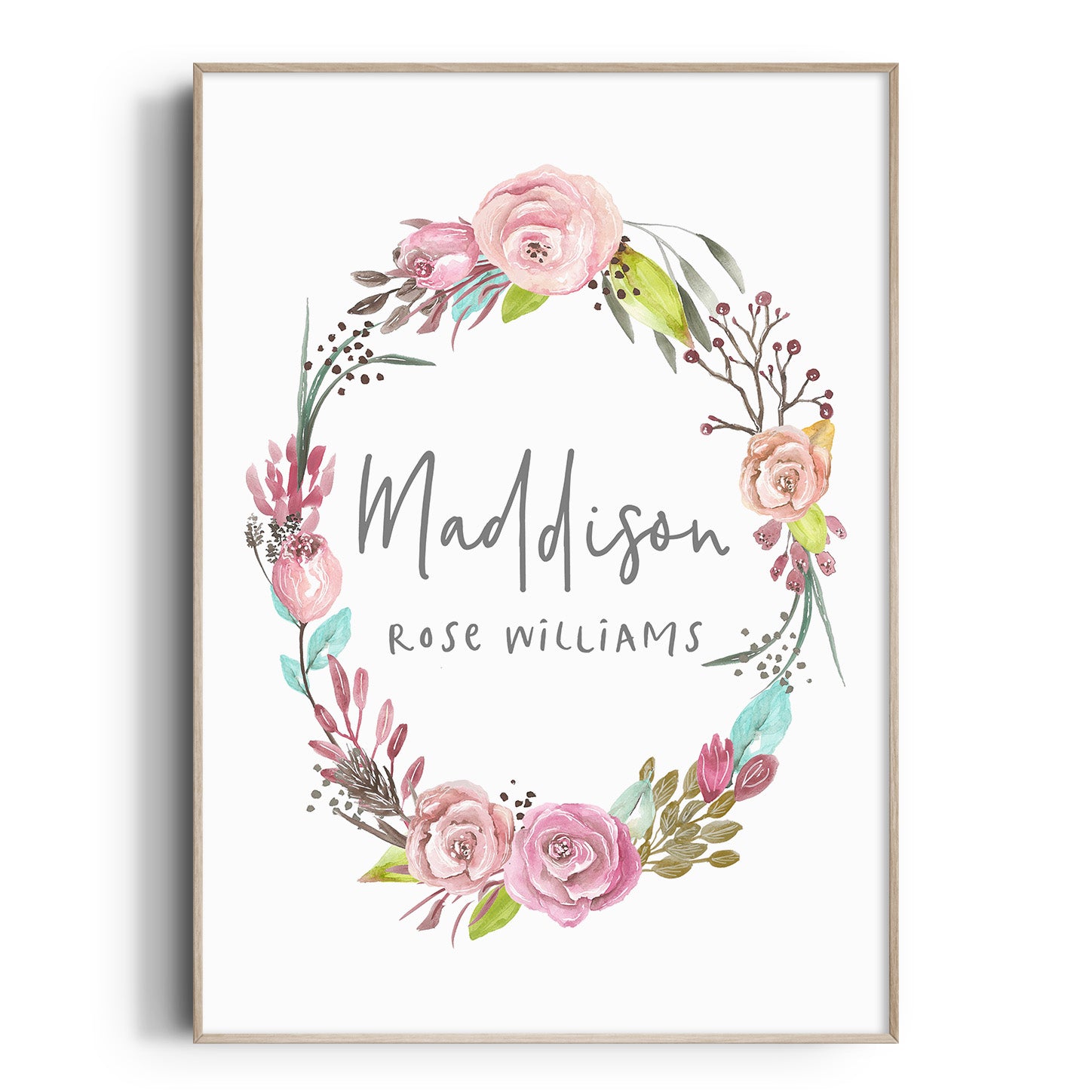 Floral Woodland Boho Wreath Name Print