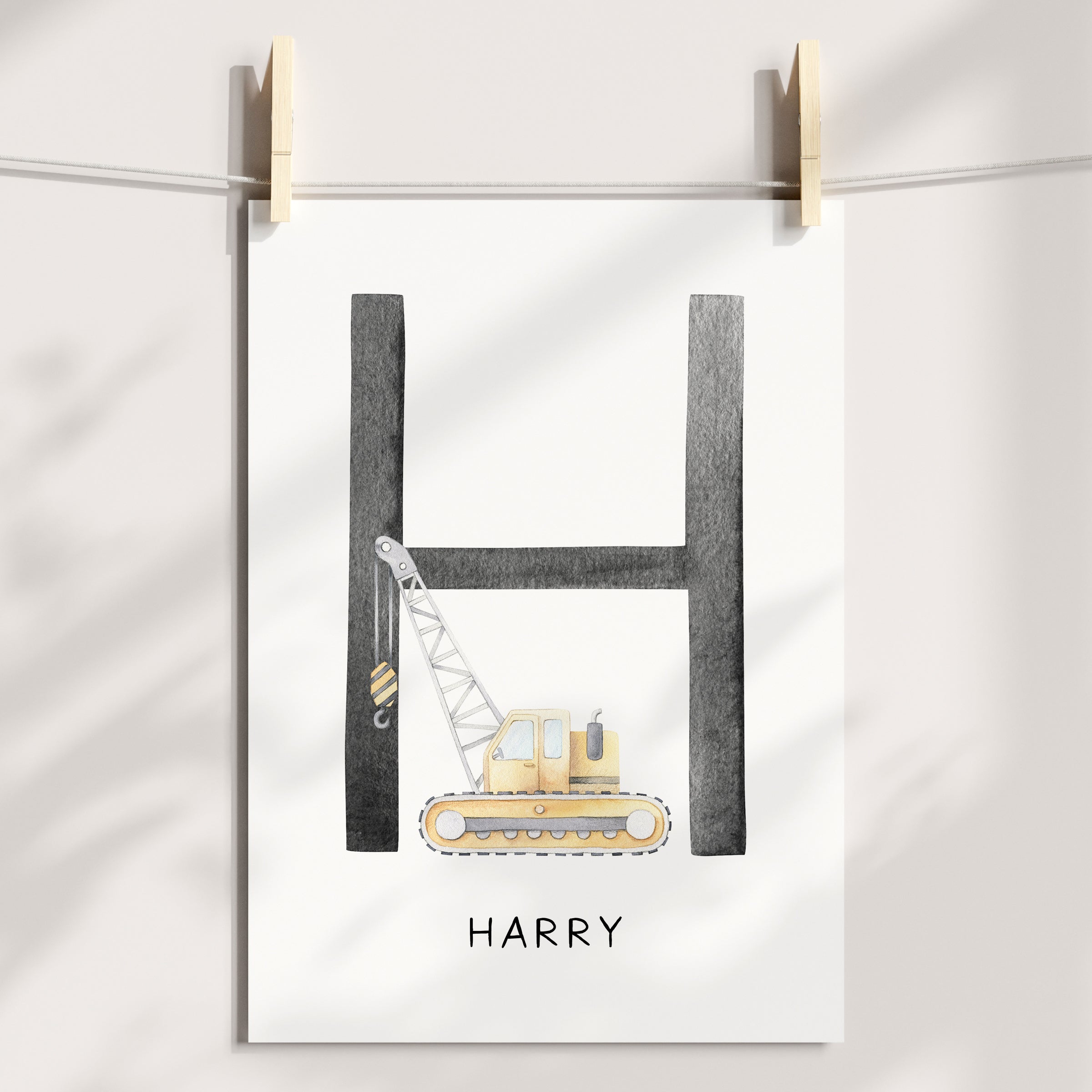 Watercolour Construction Vehicles & Name Print