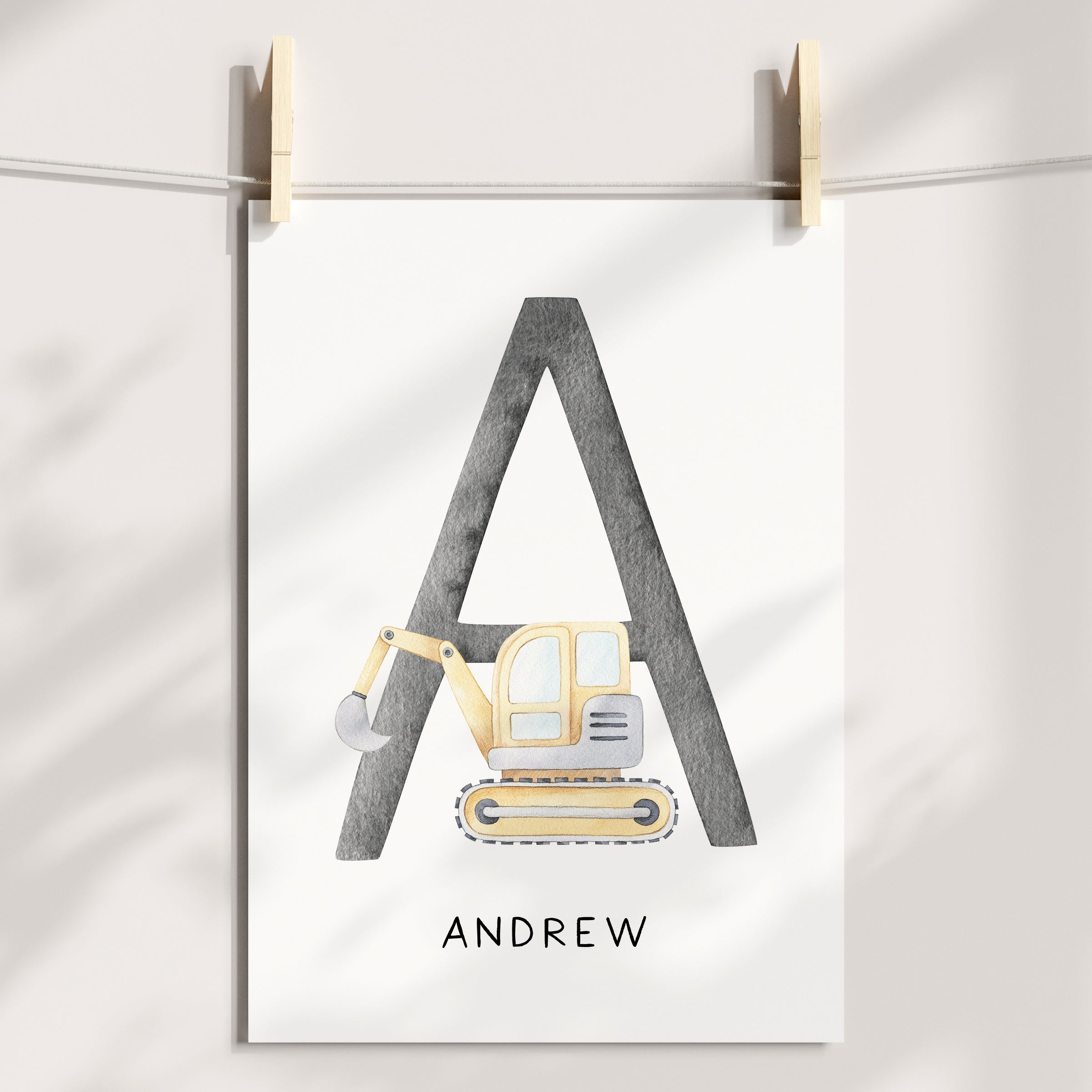 Watercolour Construction Vehicles & Name Print