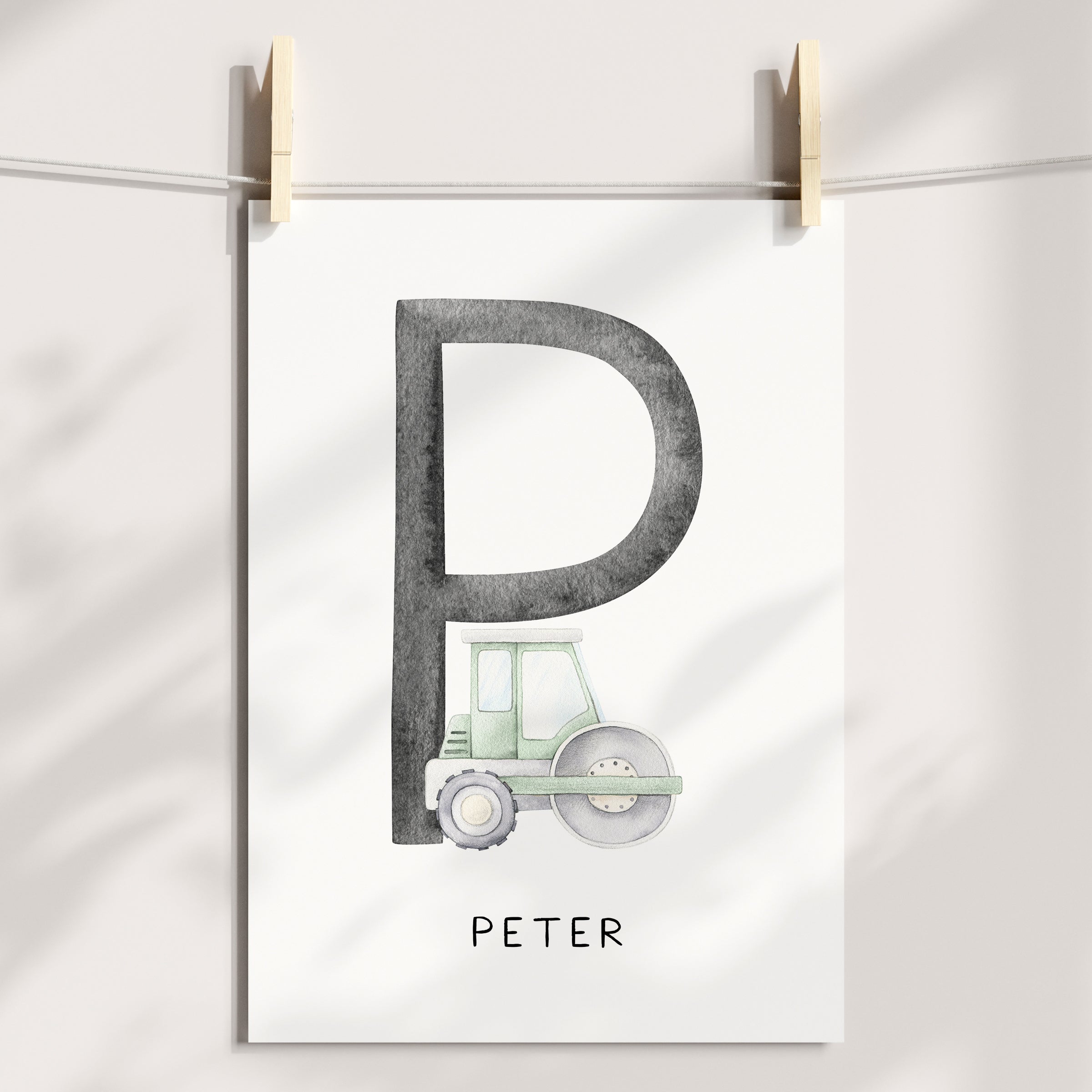 Watercolour Construction Vehicles & Name Print
