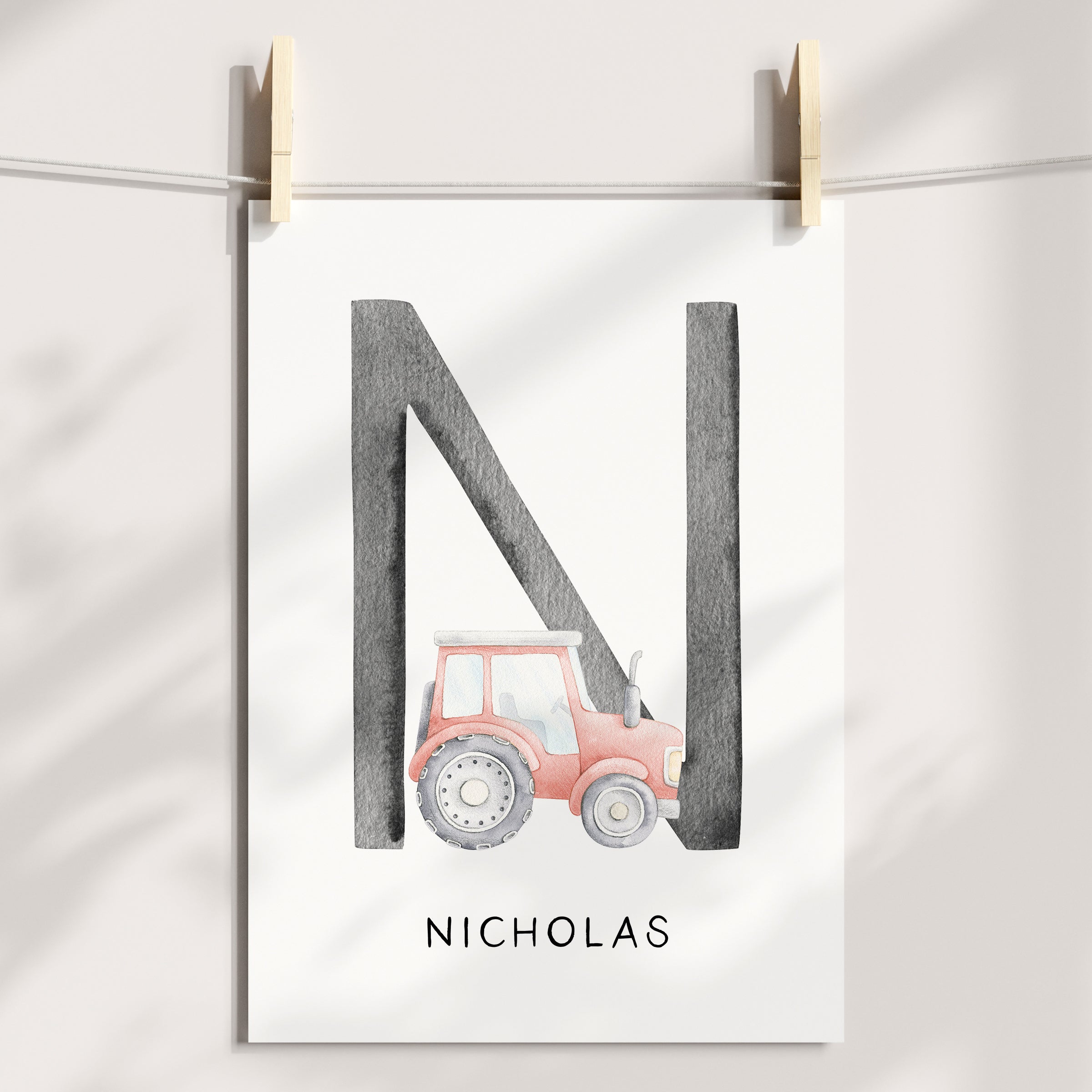 Watercolour Construction Vehicles & Name Print