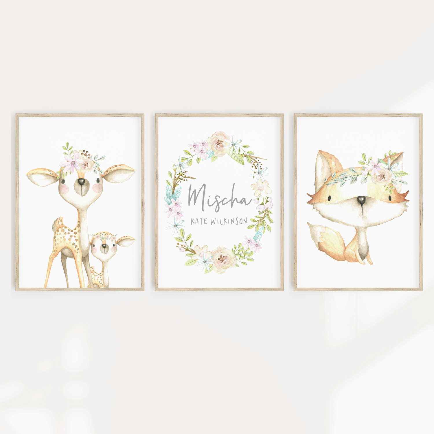 Woodland Fox, Deer & Name Prints
