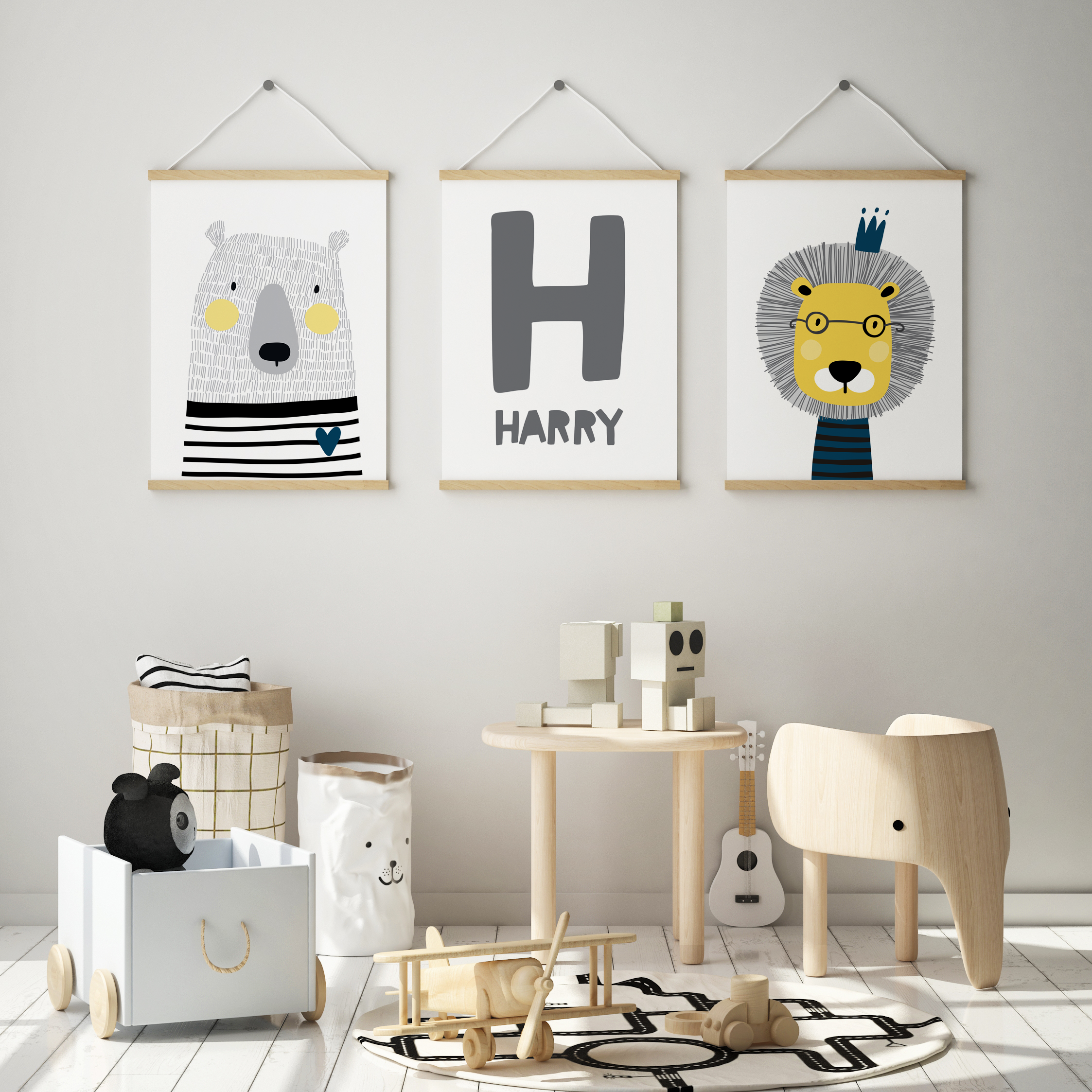Lion, Bear & Name Prints