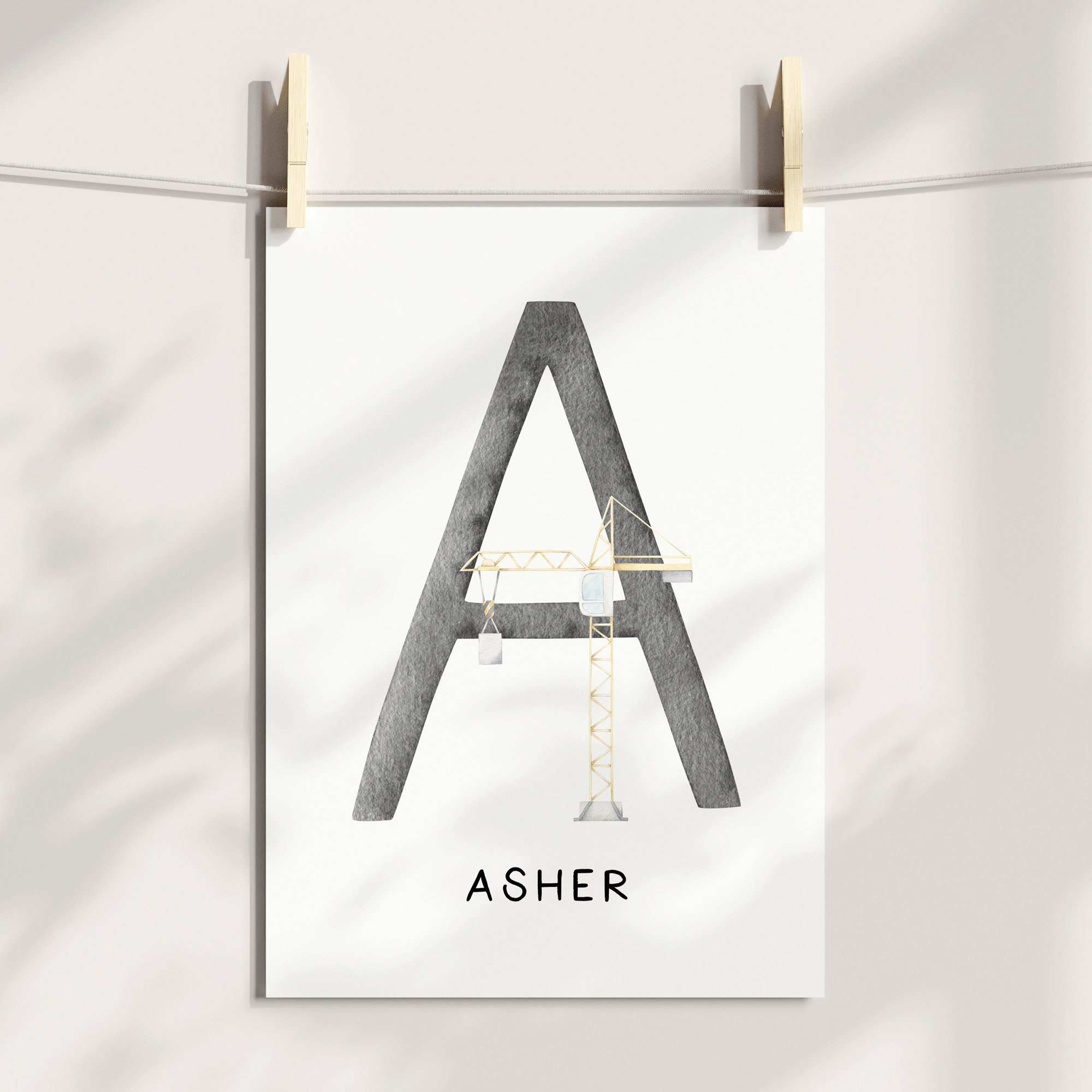 Watercolour Construction Vehicles & Name Print