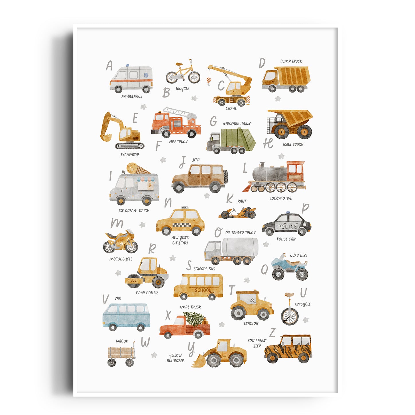 Vehicles Alphabet Print