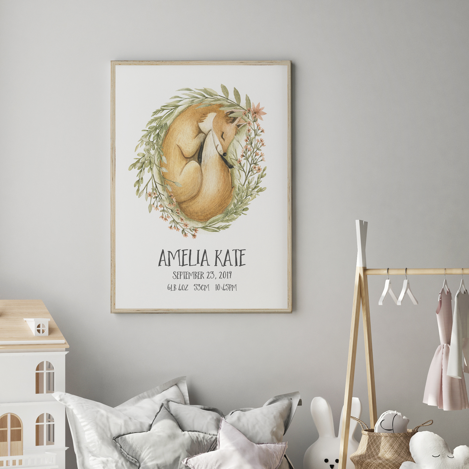 Woodland Fox Birth Print