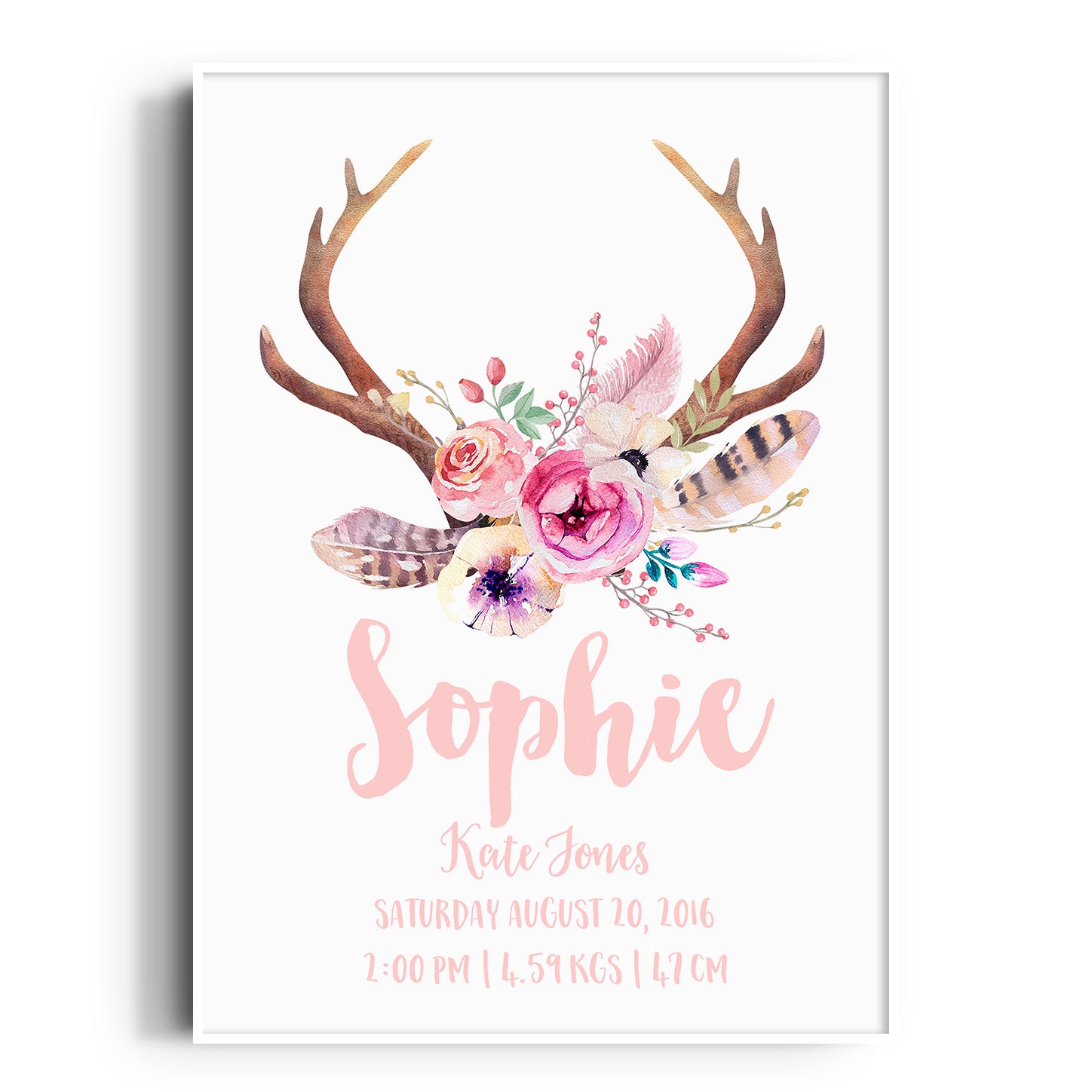 Tribal Boho Antler Birth Print