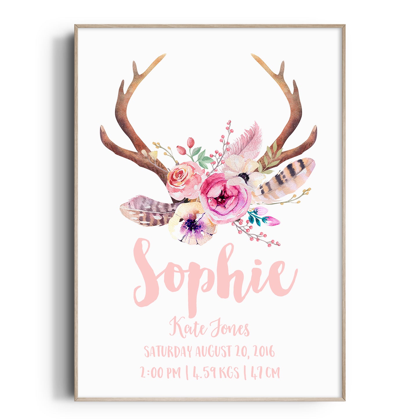 Tribal Boho Antler Birth Print