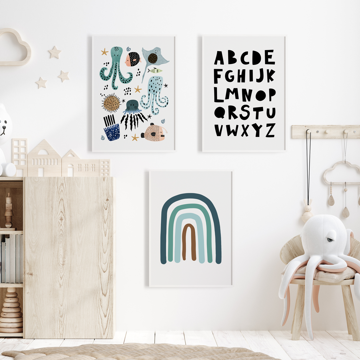 Sea Animals, Alphabet, Rainbow Prints