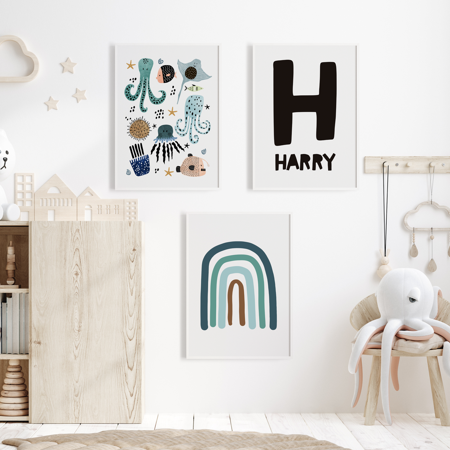 Sea Animals, Rainbow, Name Prints