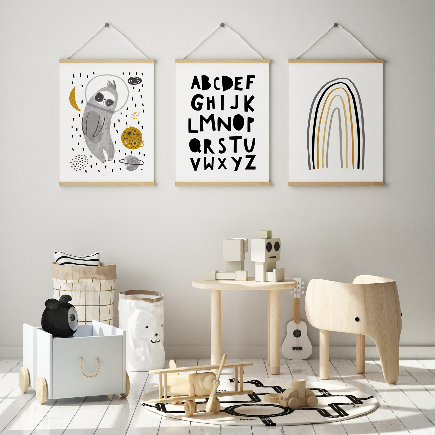 Sloth in Space, Rainbow & Alphabet Prints