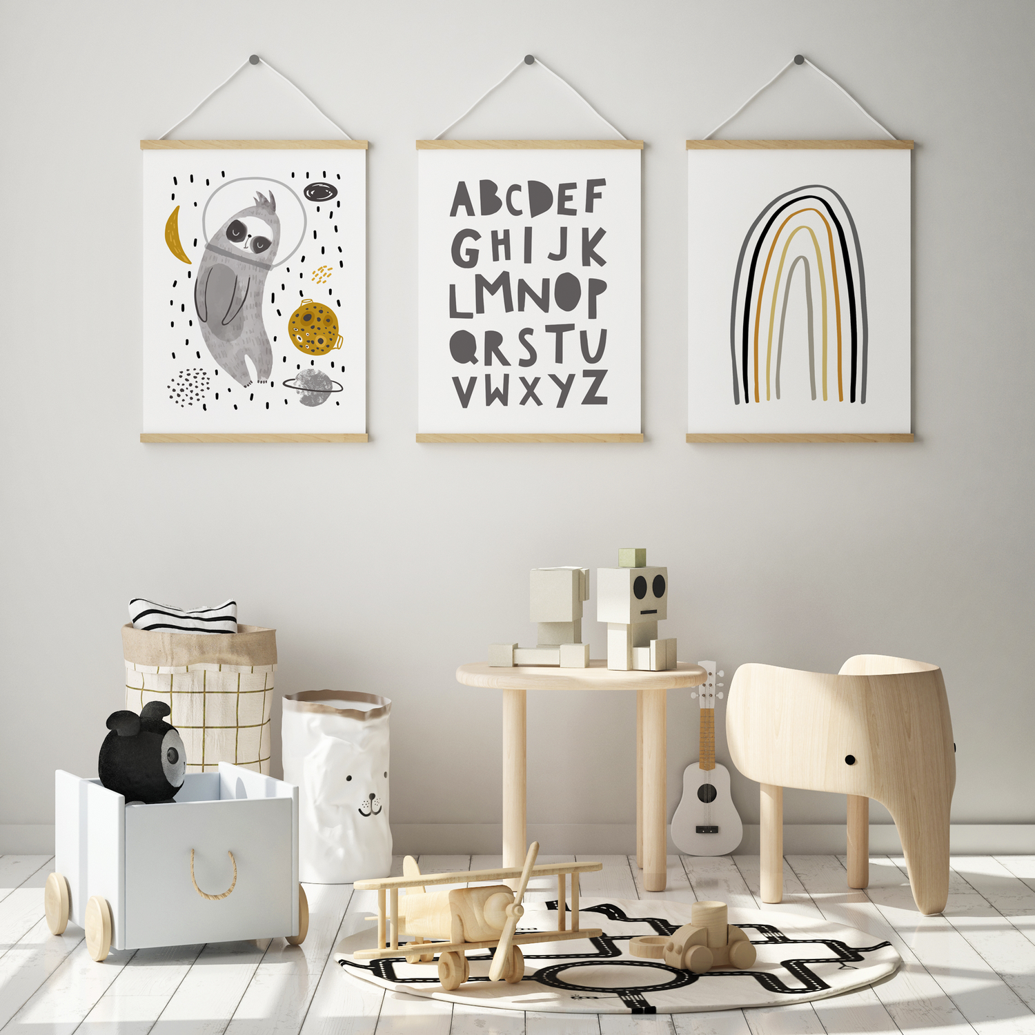 Sloth in Space, Rainbow & Alphabet Prints