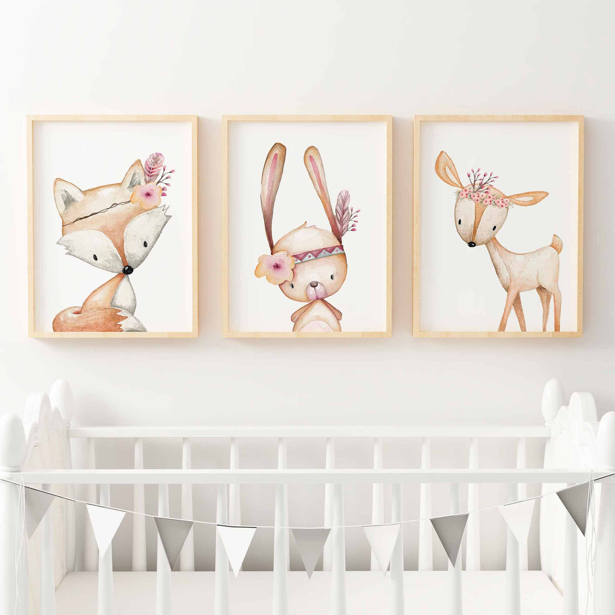Woodland Animal Nursery Prints, fox, bunny, deer, set of 3