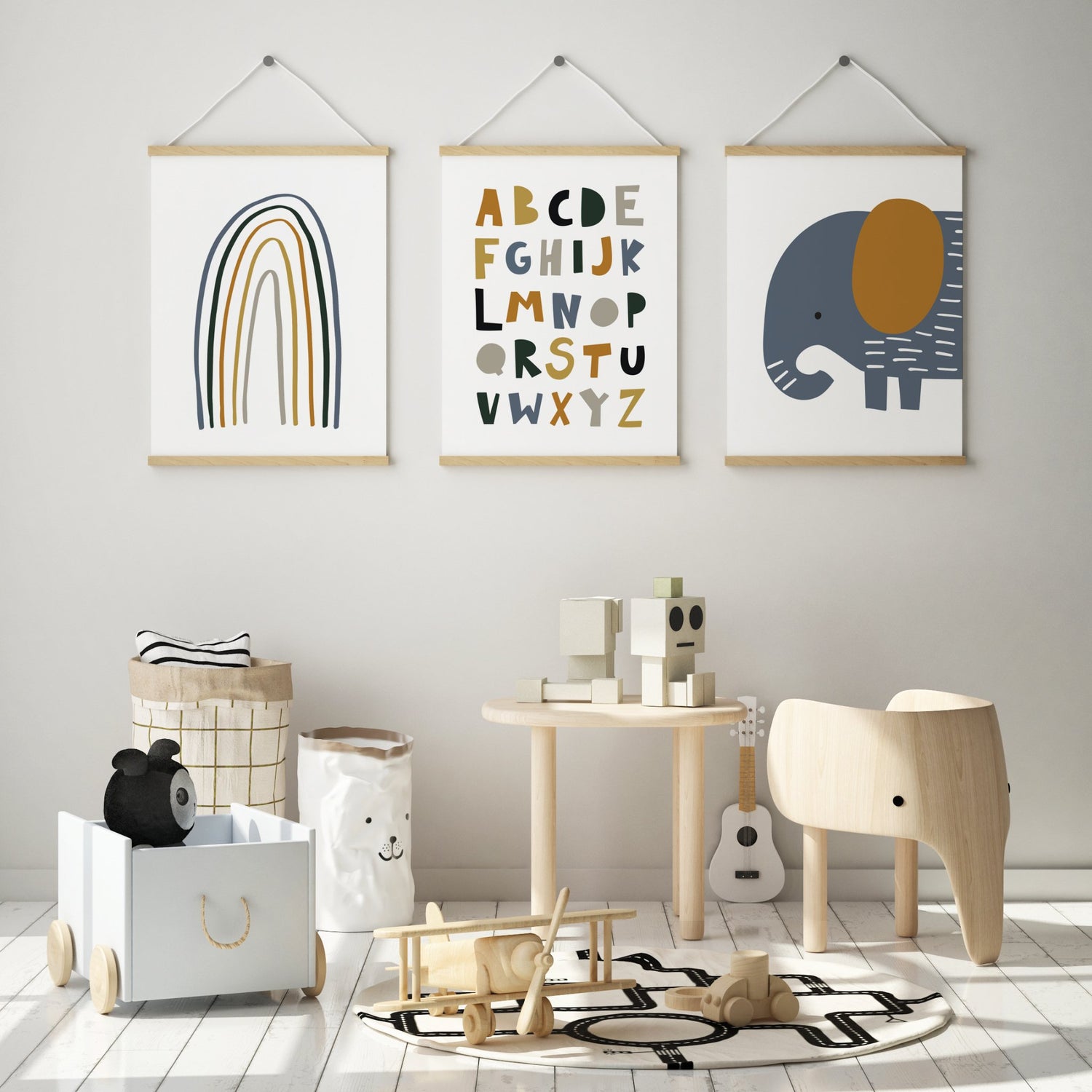 Alphabet, Elephant & Rainbow Print