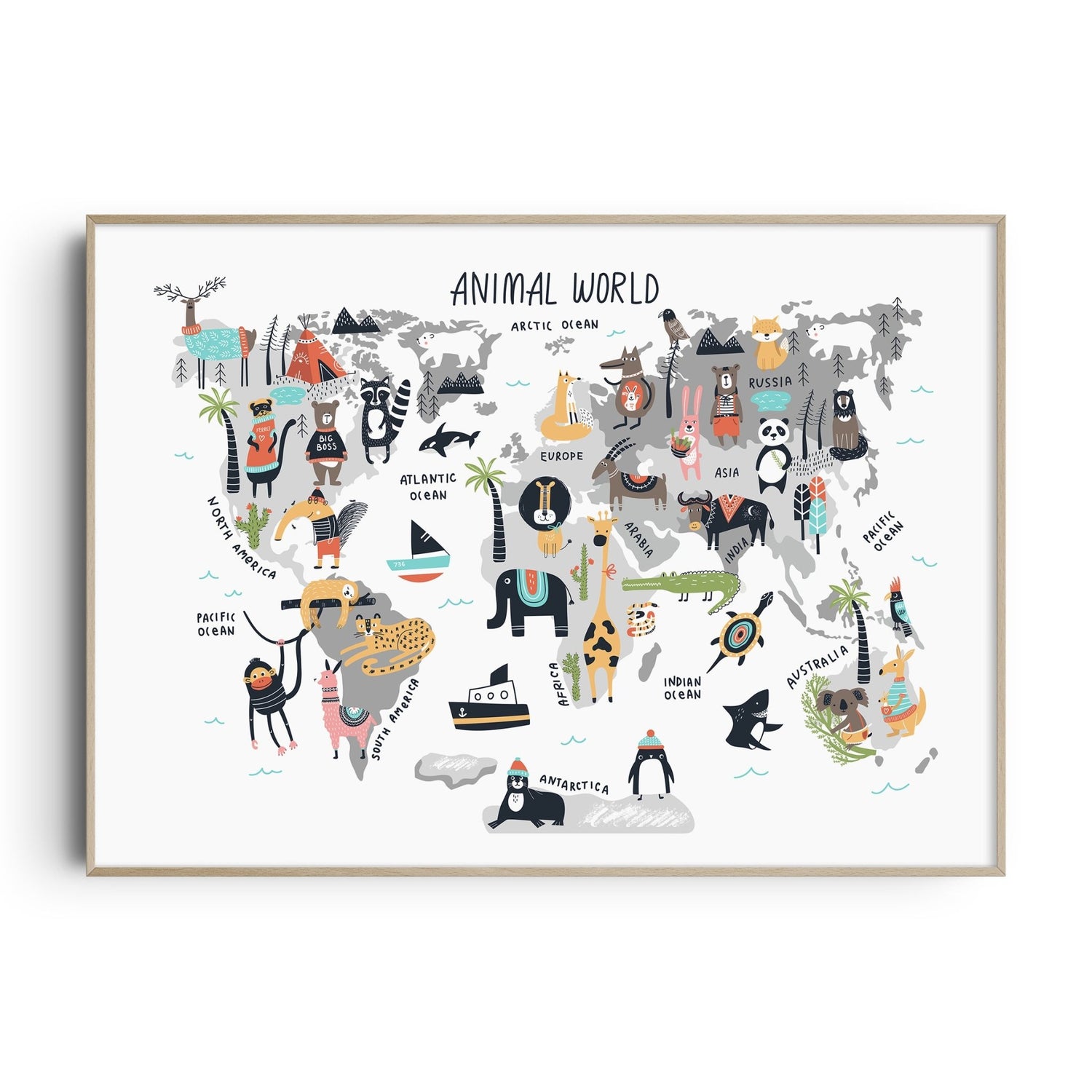 Animal World Map Print