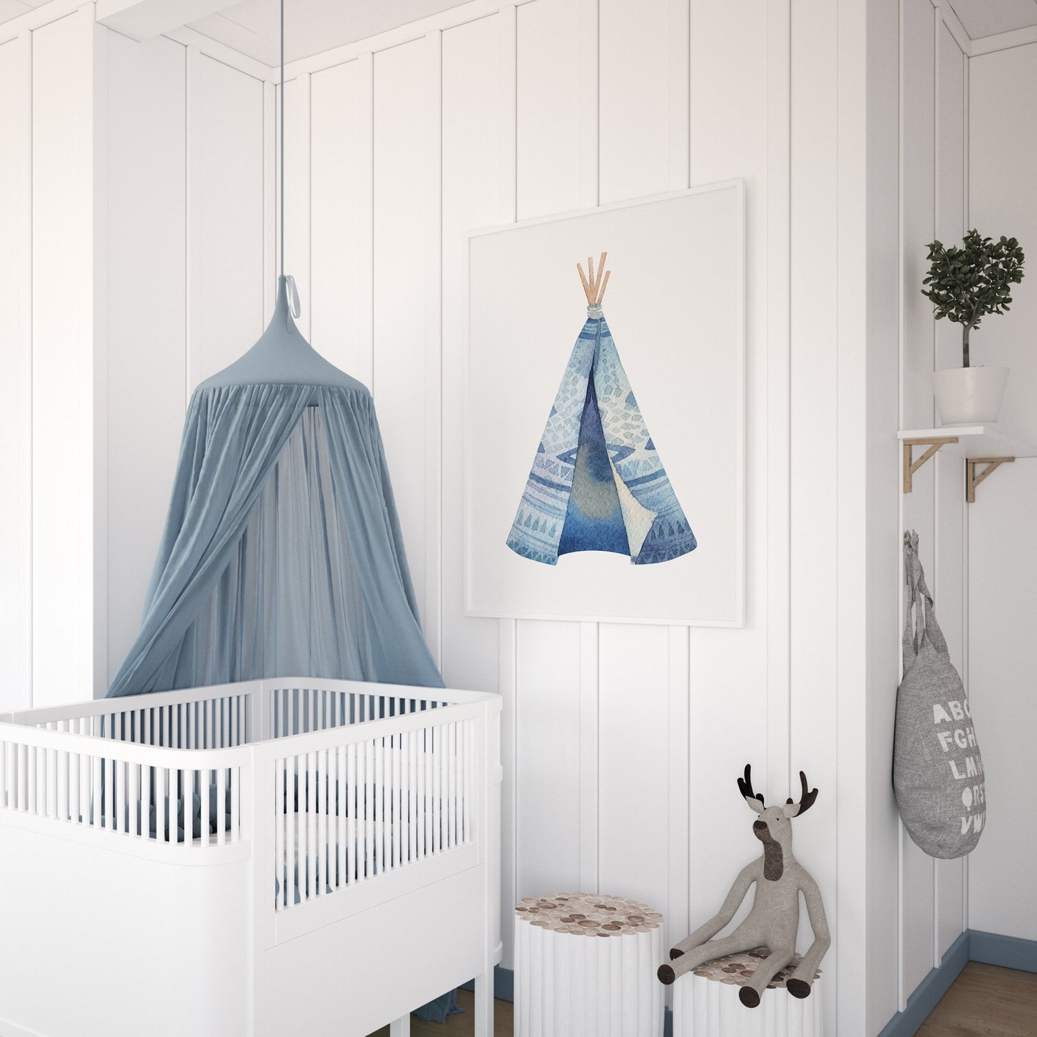 Blue Woodland Teepee Print