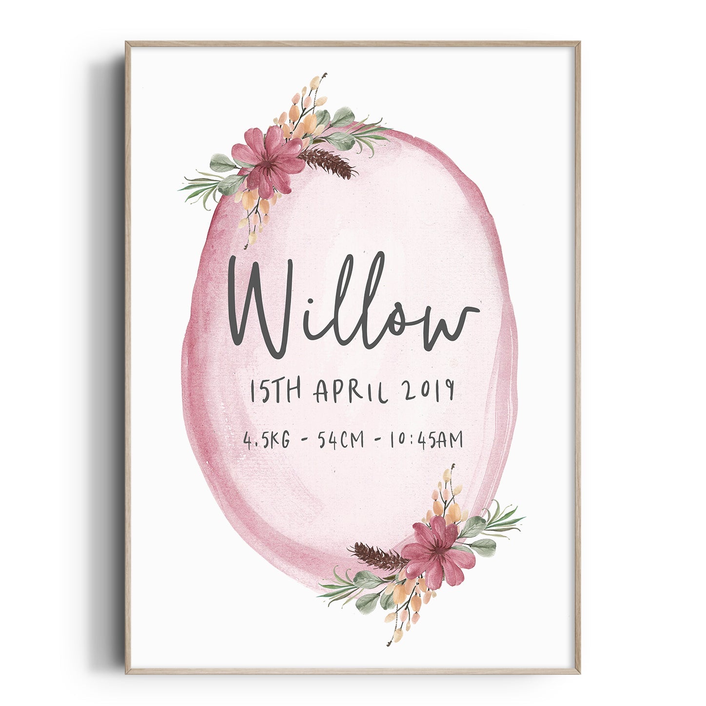 Boho Floral Woodland Birth Print