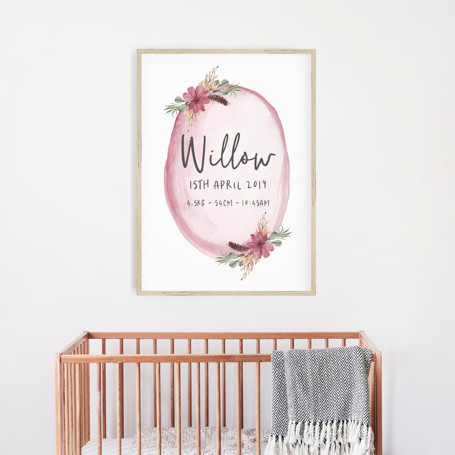 Boho Floral Woodland Birth Print