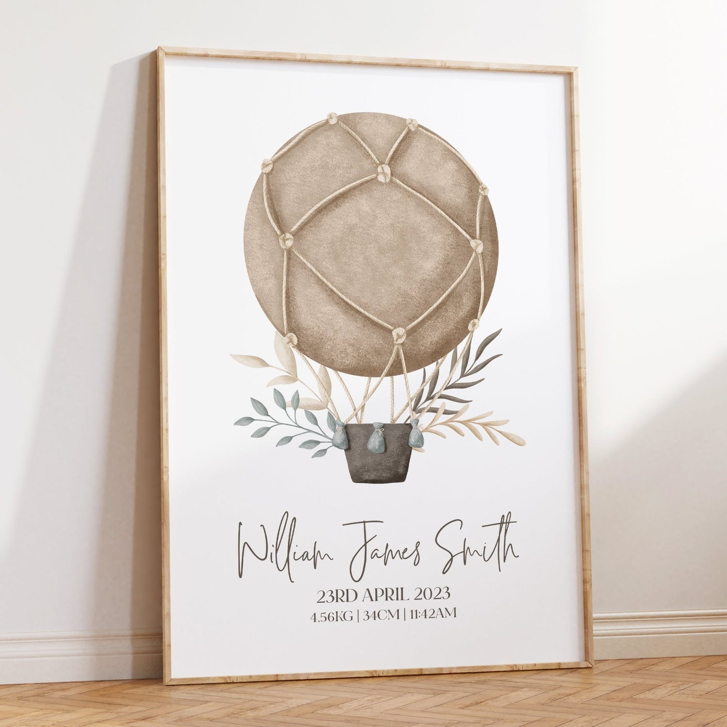 Boho Hot Air Balloon Birth Print