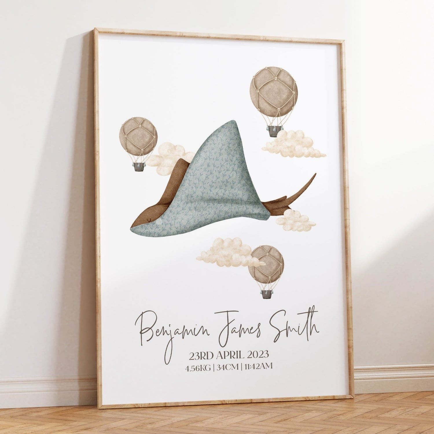 Boho Stingray & Hot Air Balloon Birth Print