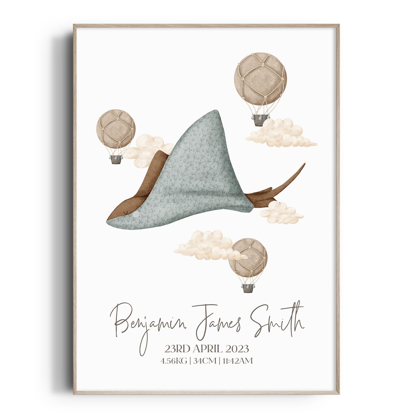 Boho Stingray & Hot Air Balloon Birth Print