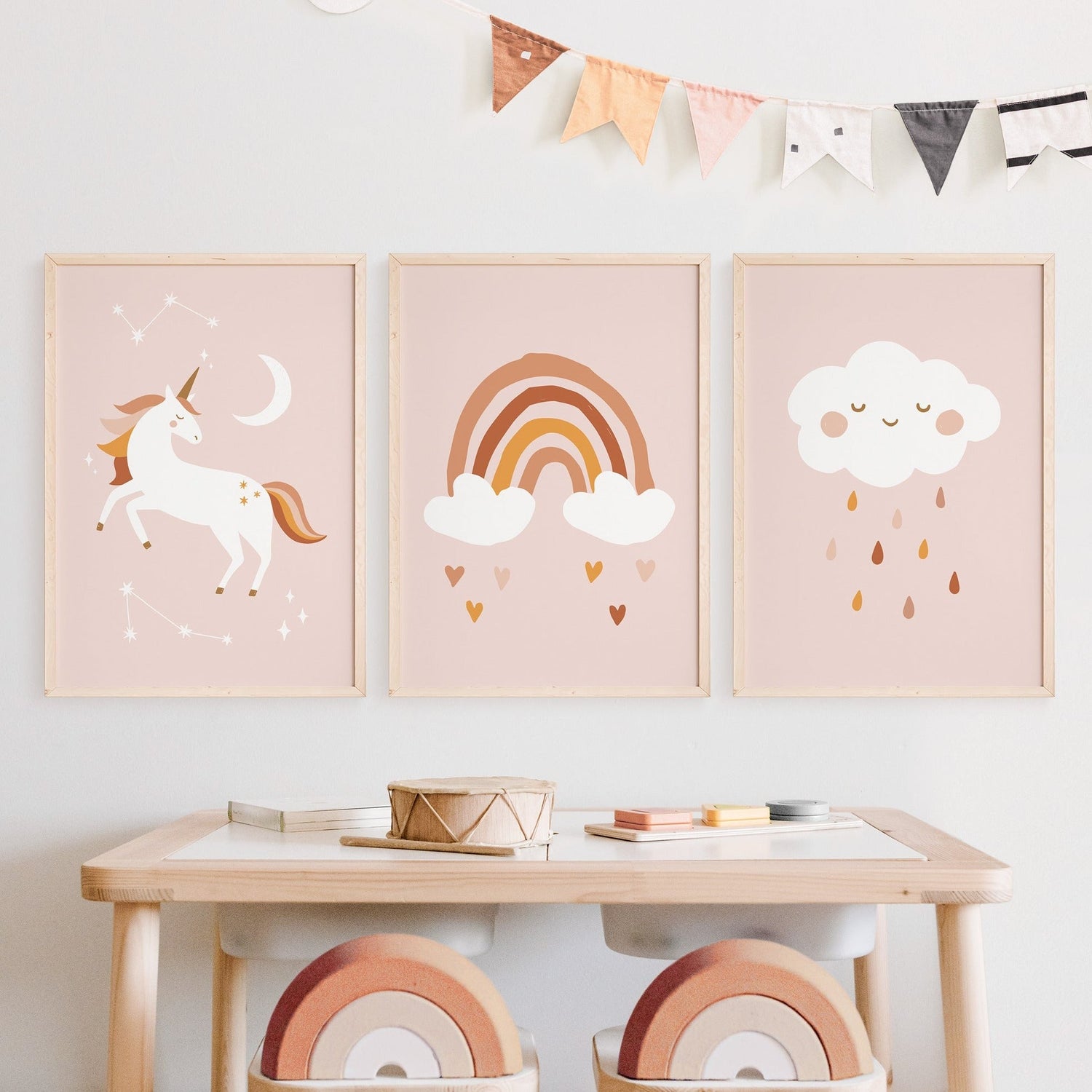 Boho Unicorn, Rainbow & Cloud Prints
