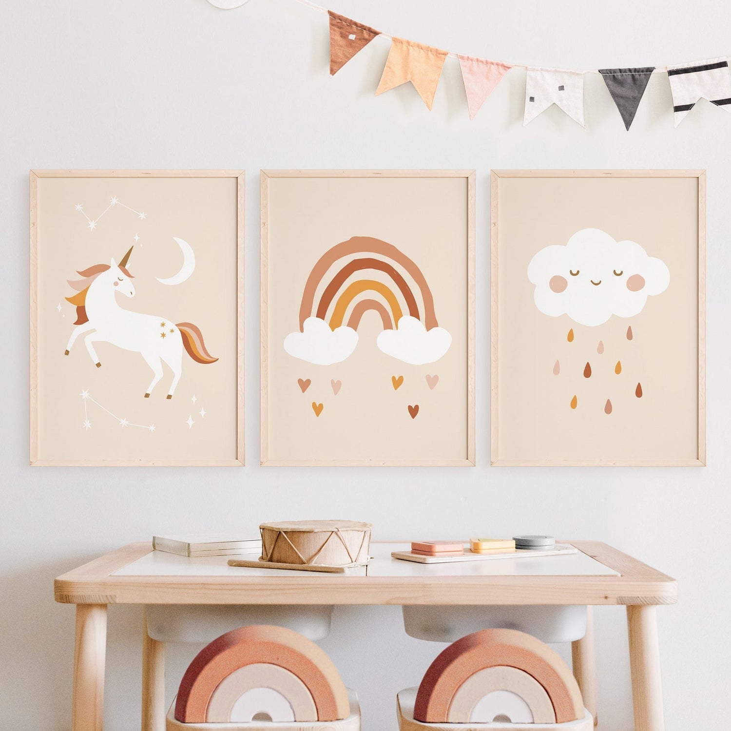 Boho Unicorn, Rainbow & Cloud Prints