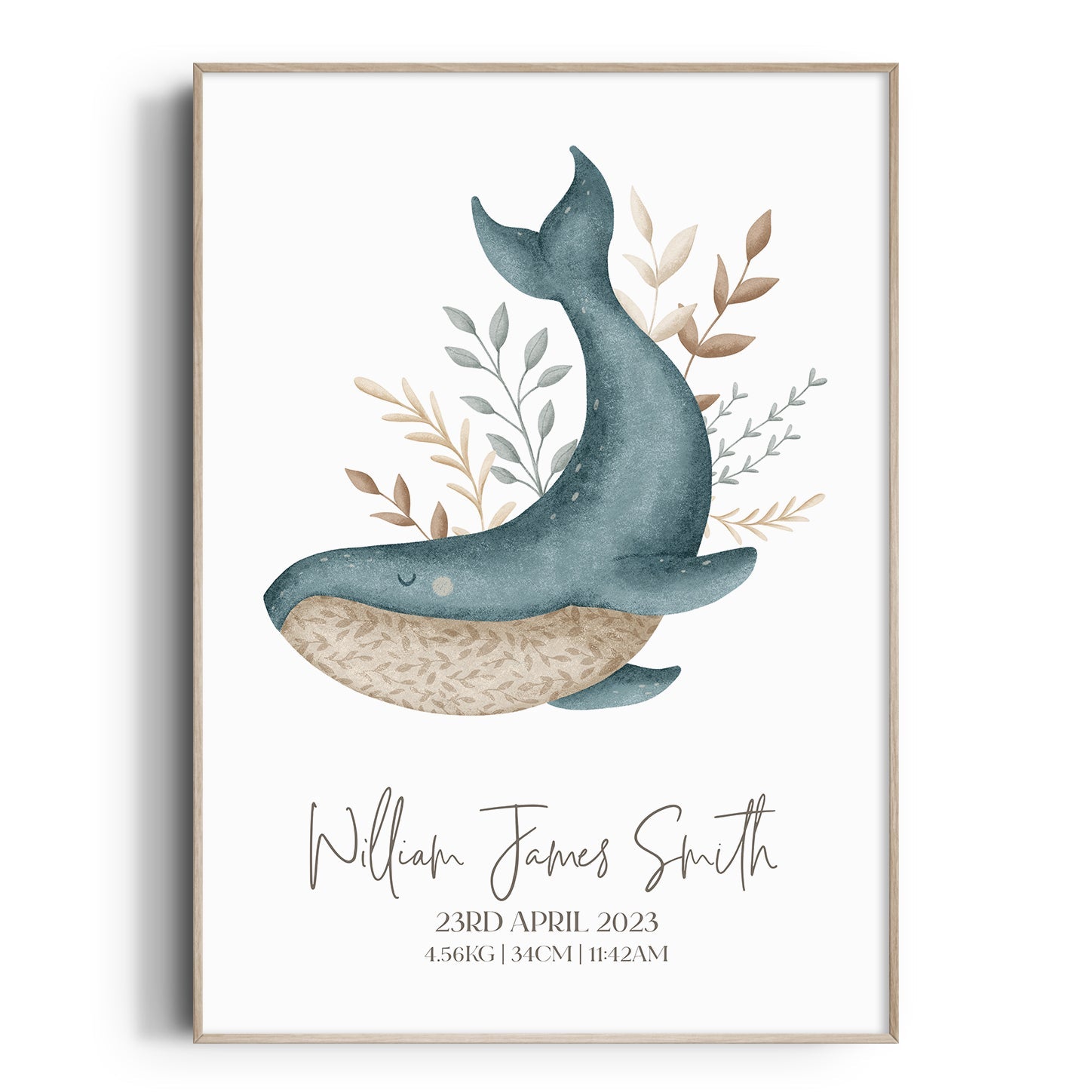 Boho Whale Birth Print