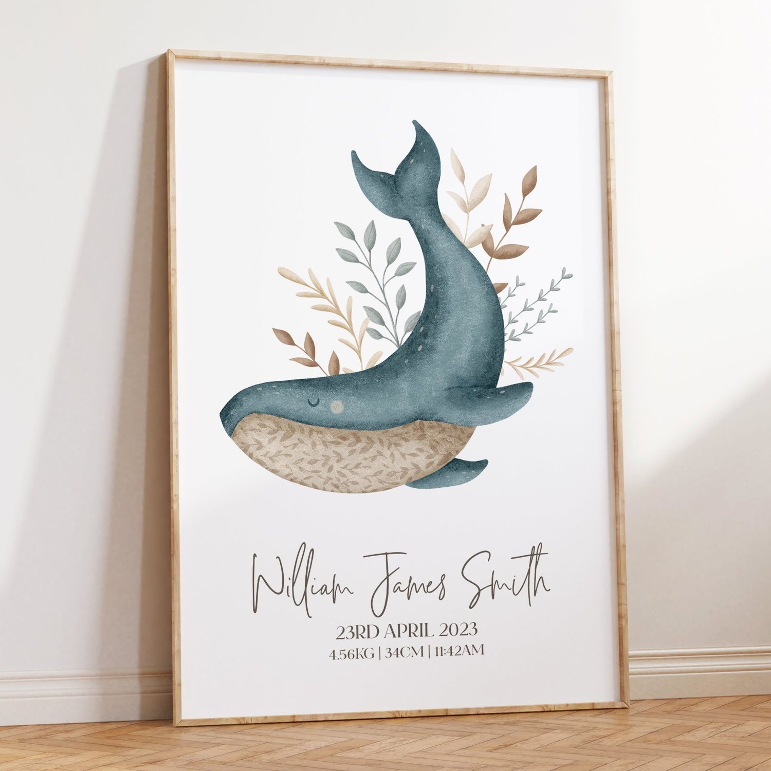 Boho Whale Birth Print