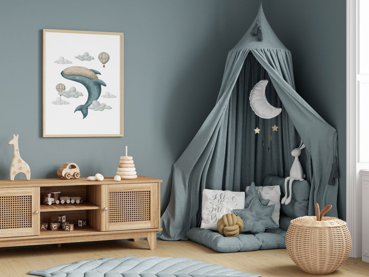 Boho Whale & Hot Air Balloon Print