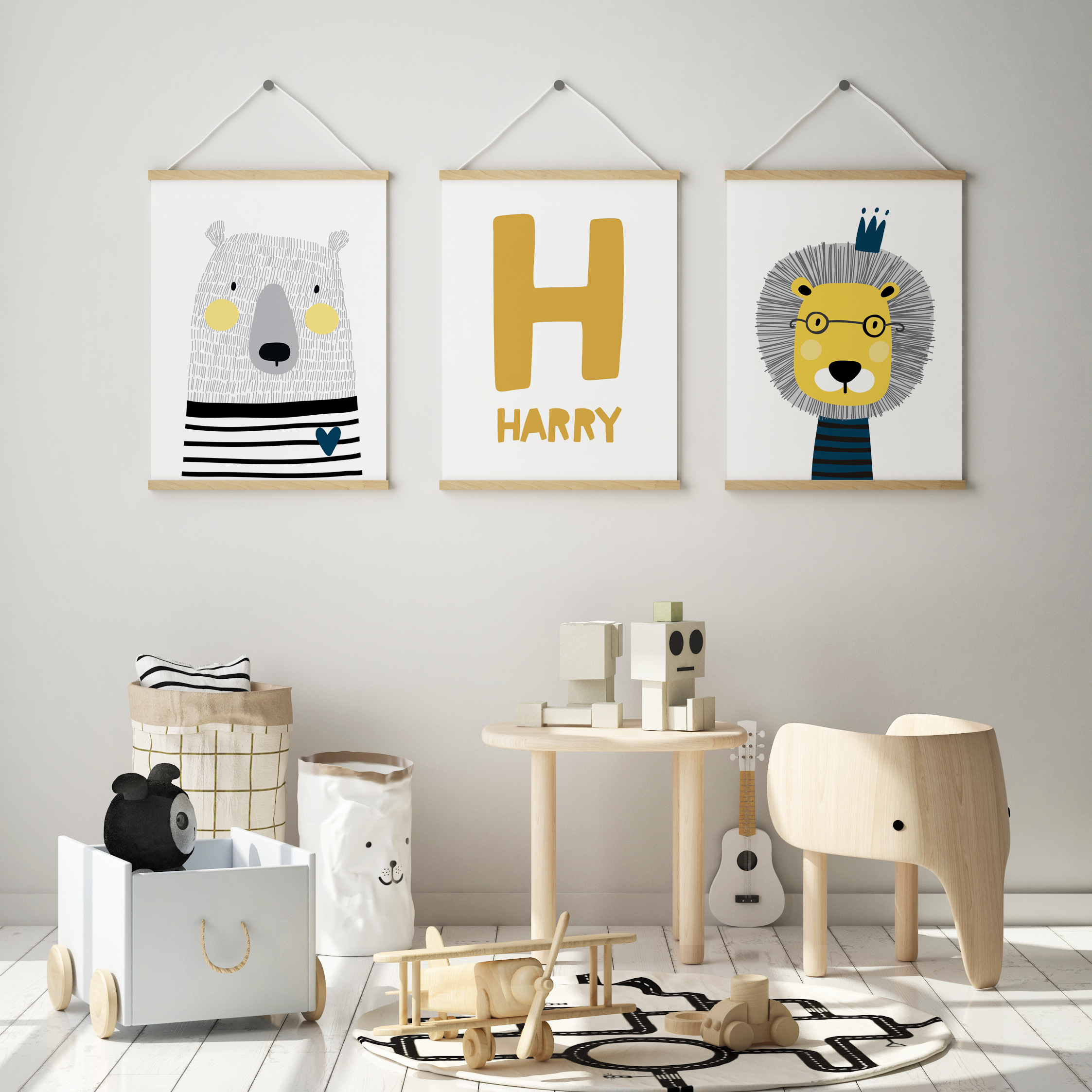 Lion, Bear & Name Prints