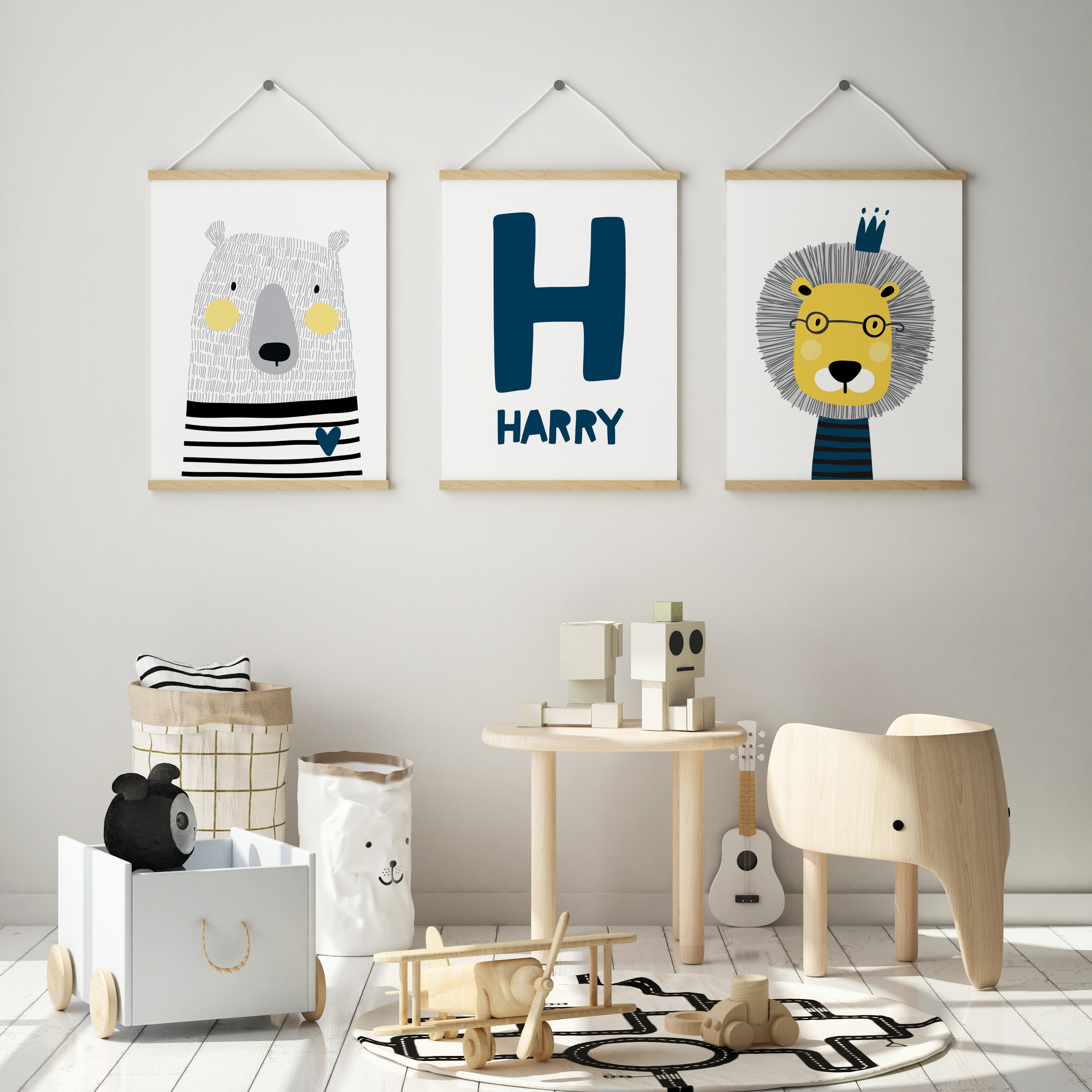 Lion, Bear & Name Prints
