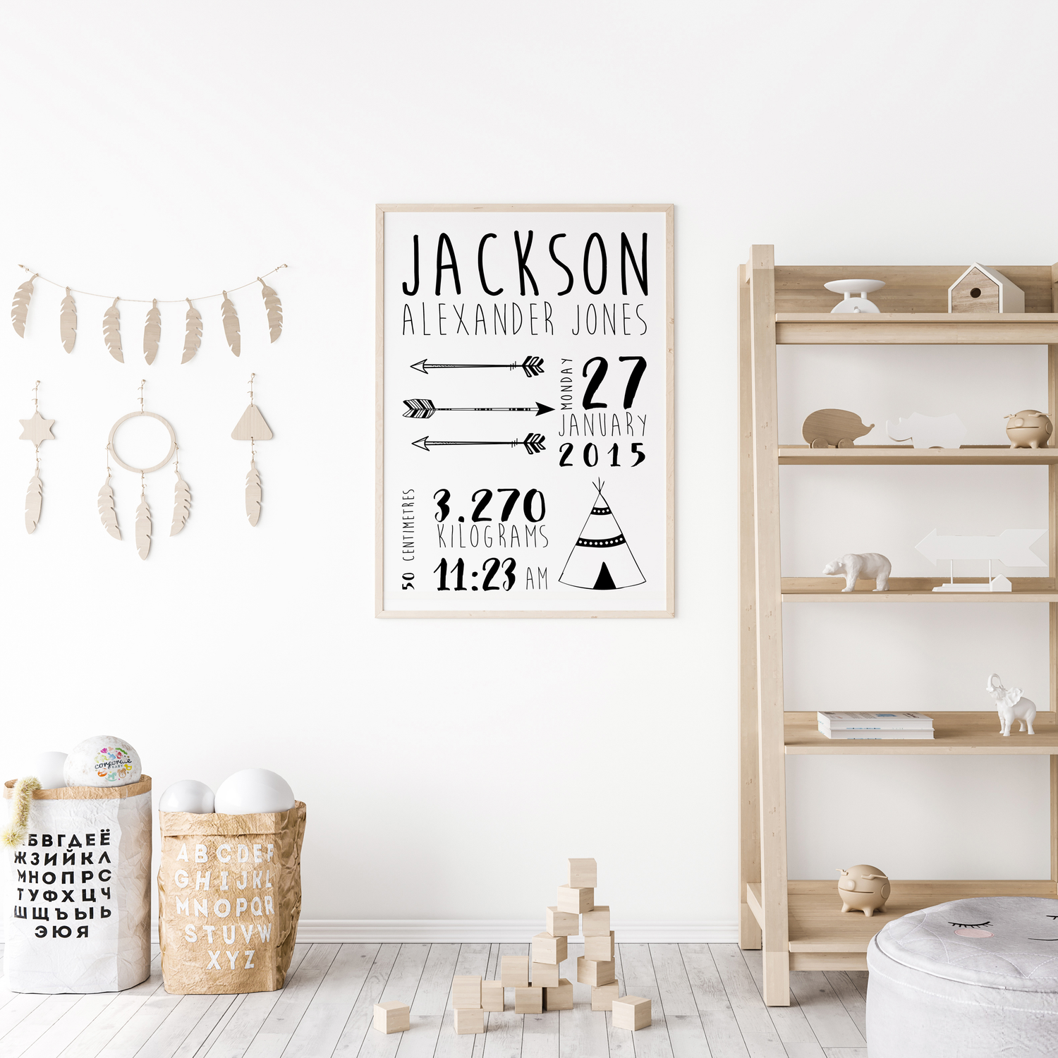 Teepee and Arrows Birth Print