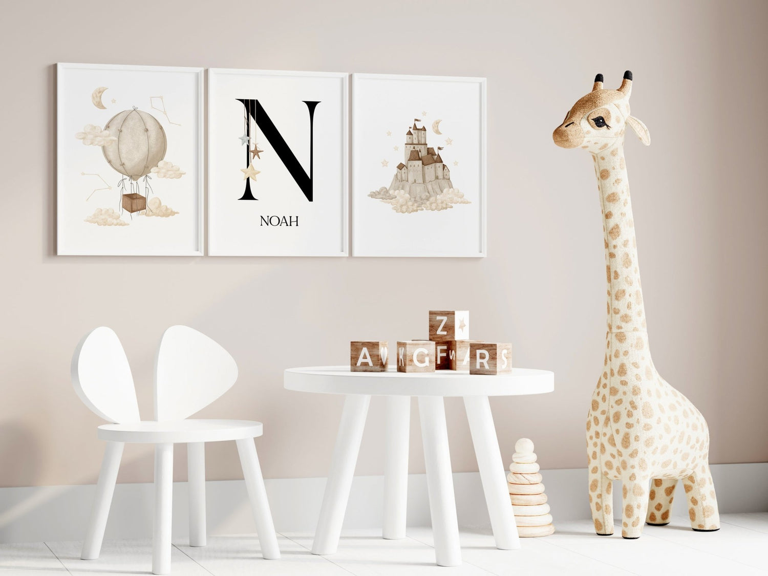 Castle, Hot Air Balloon & Name Print