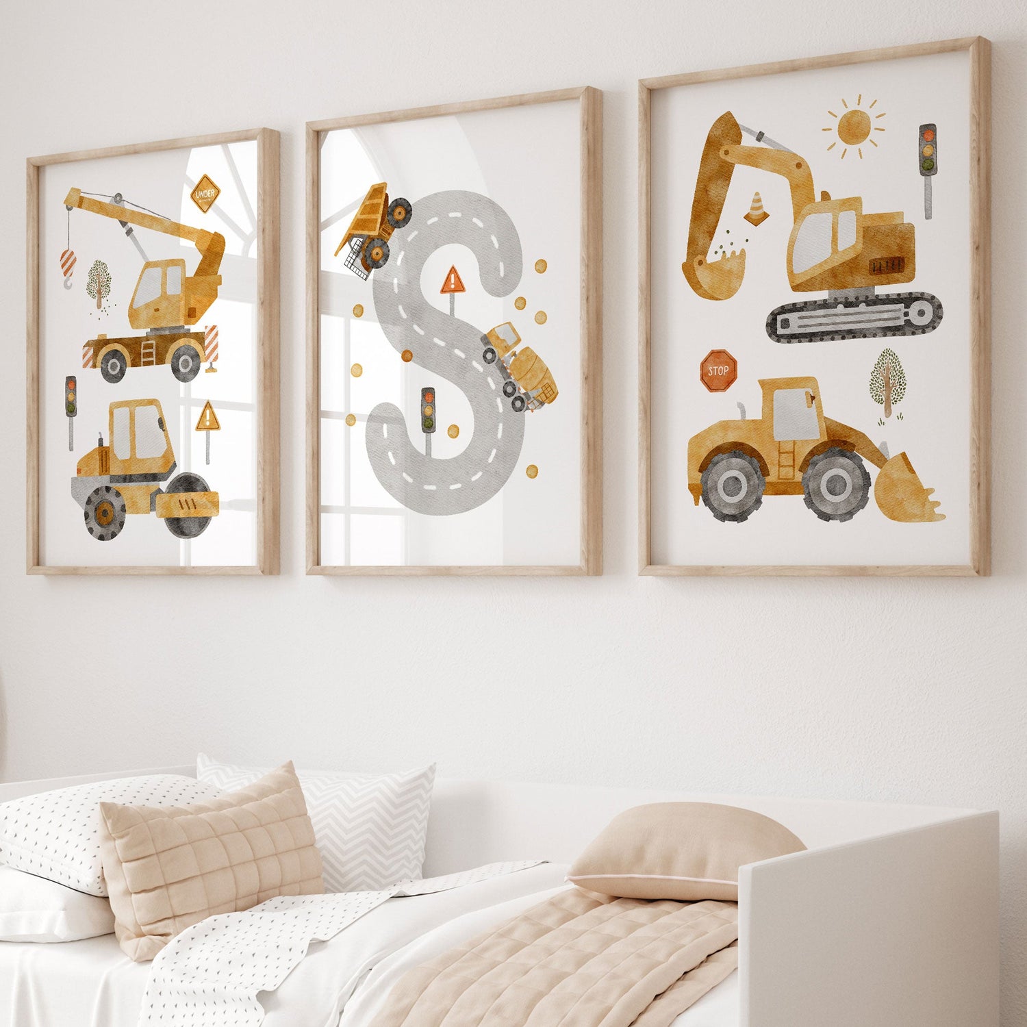 Construction Vehicles & Letter Print