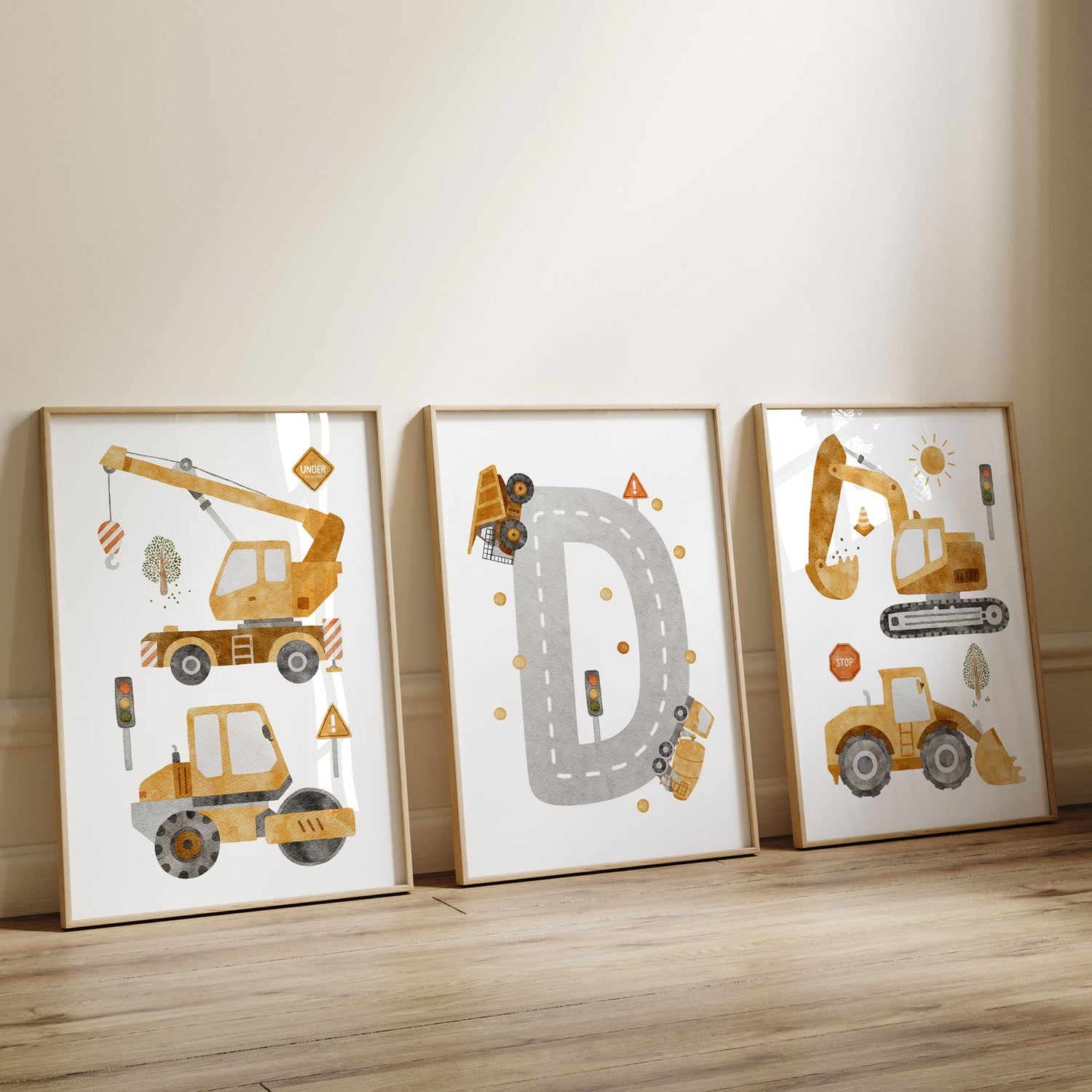 Construction Vehicles & Letter Print