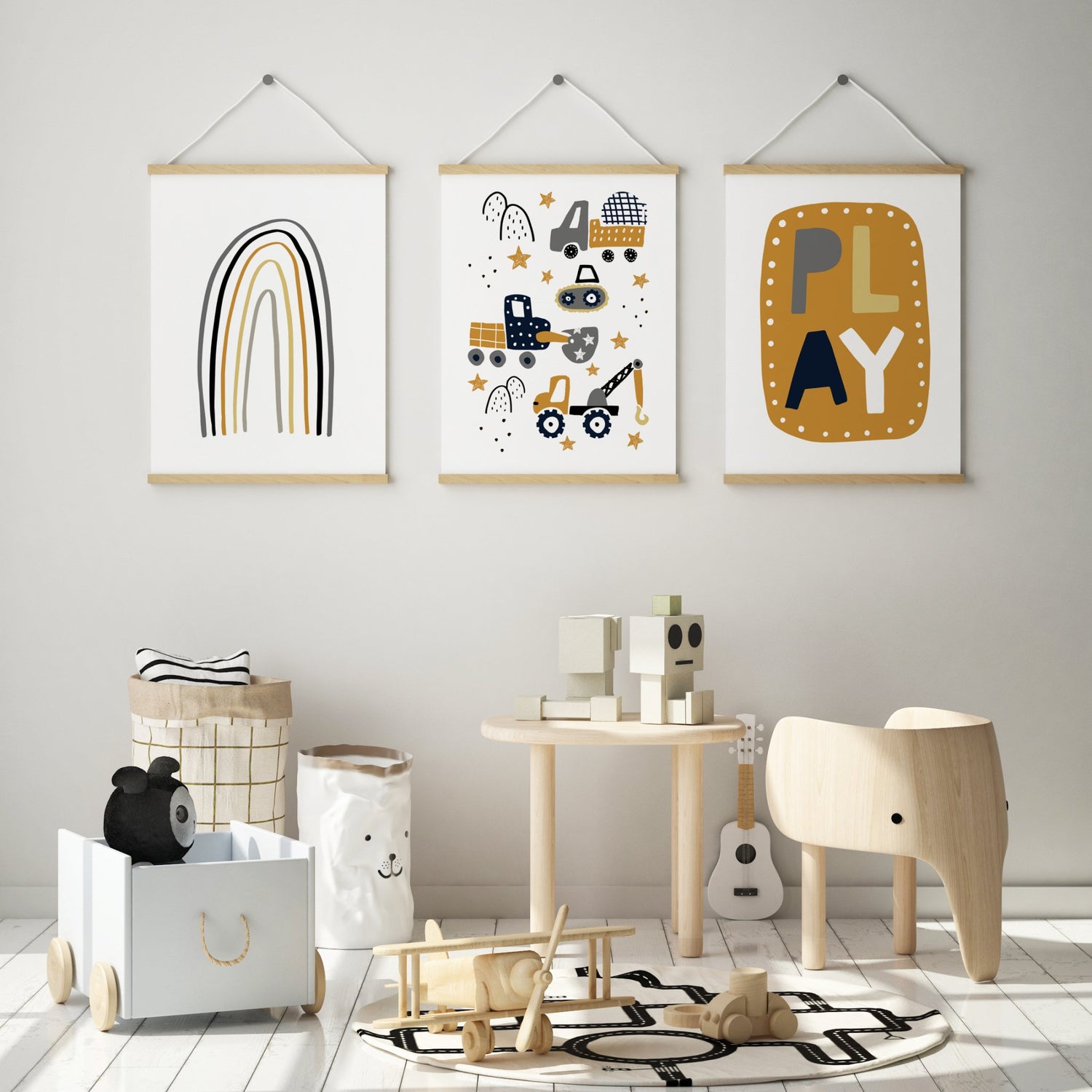 Construction Vehicles, Play & Rainbow Print