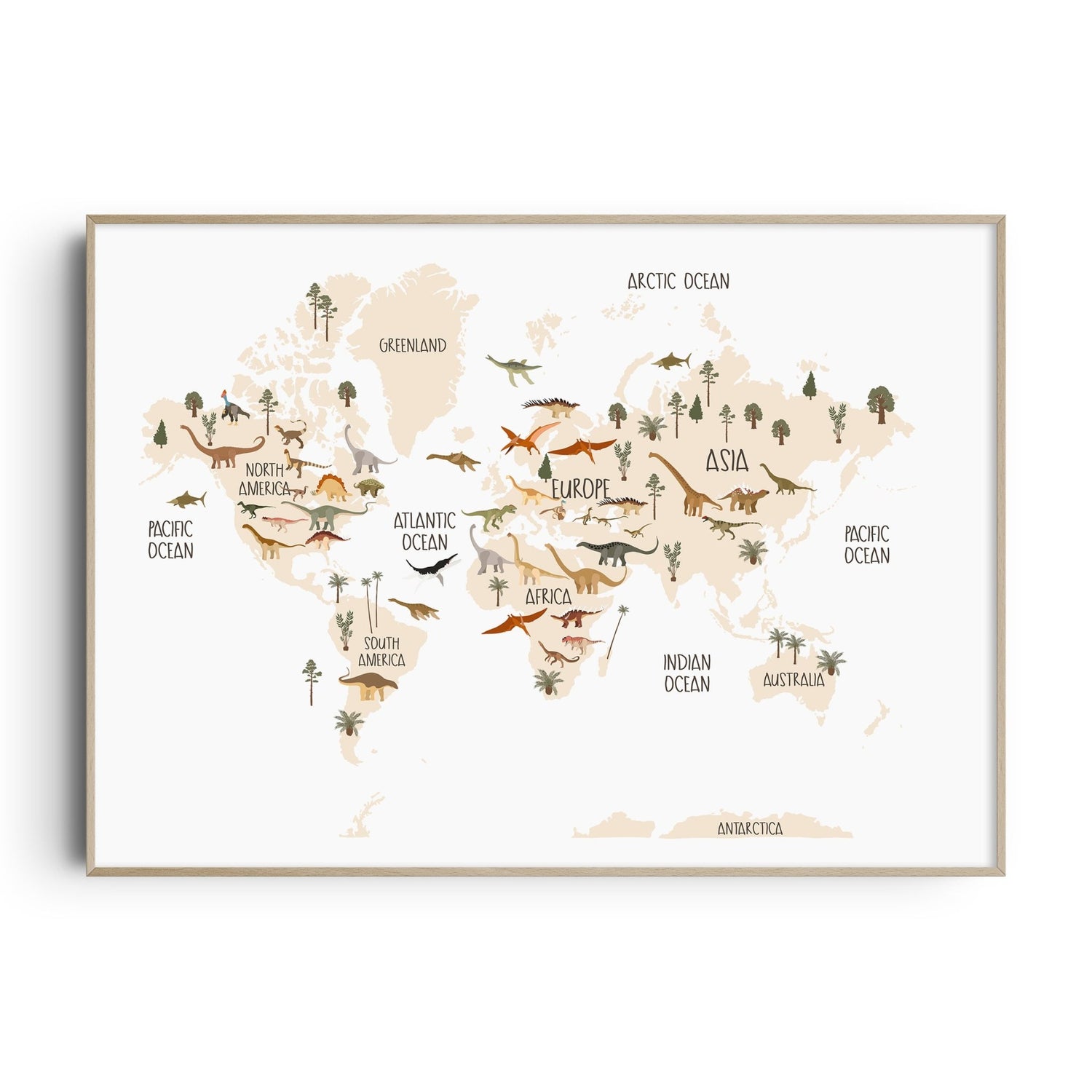 Dinosaur World Map Print
