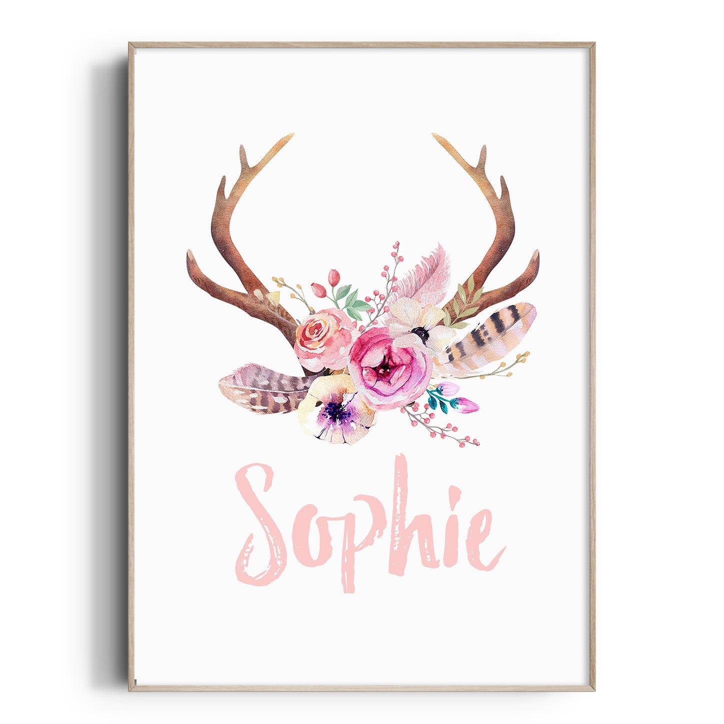 Floral Boho Tribal Antler Name Print