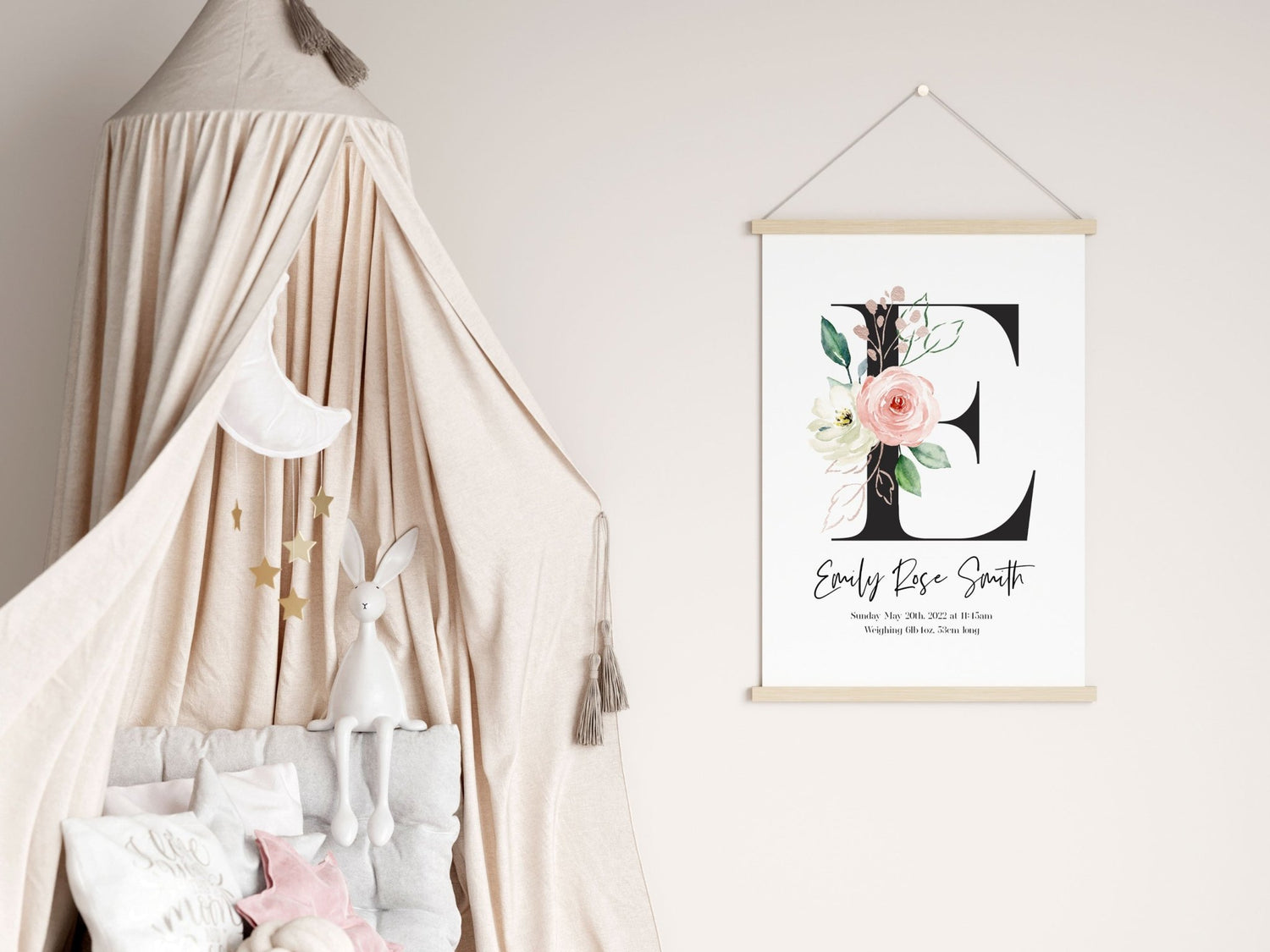 Floral Monogram Birth Print