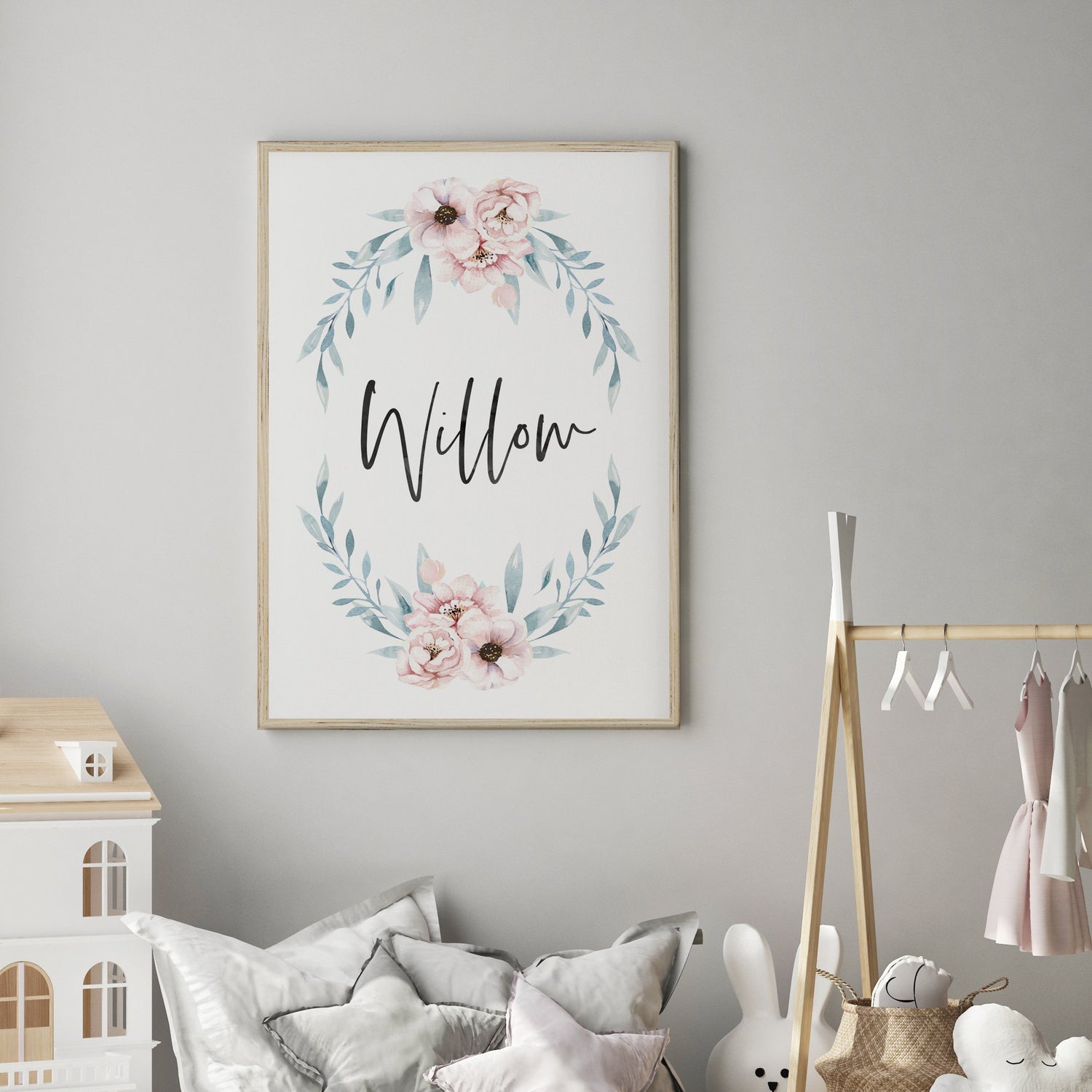 Floral Woodland Boho Wreath Name Print