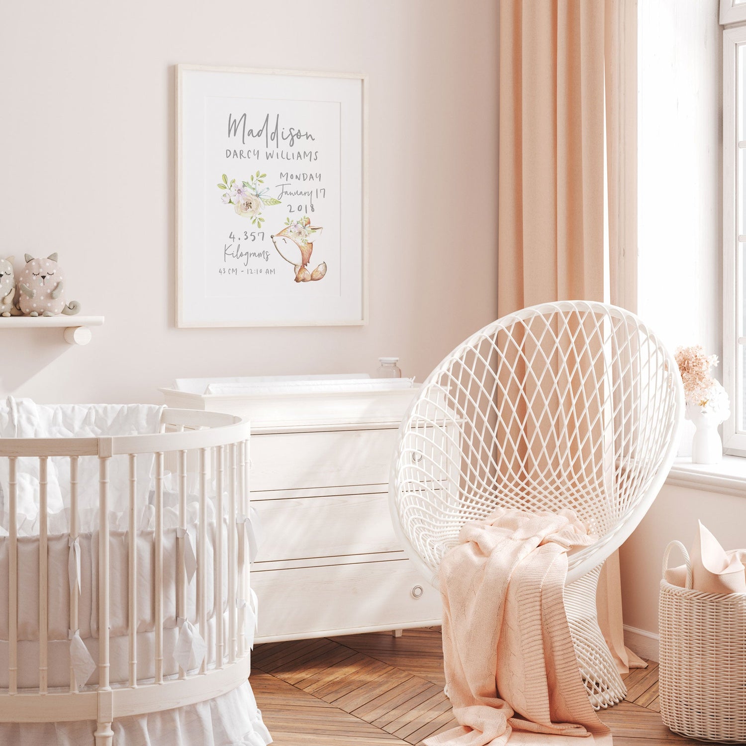 Floral Woodland Fox Birth Print